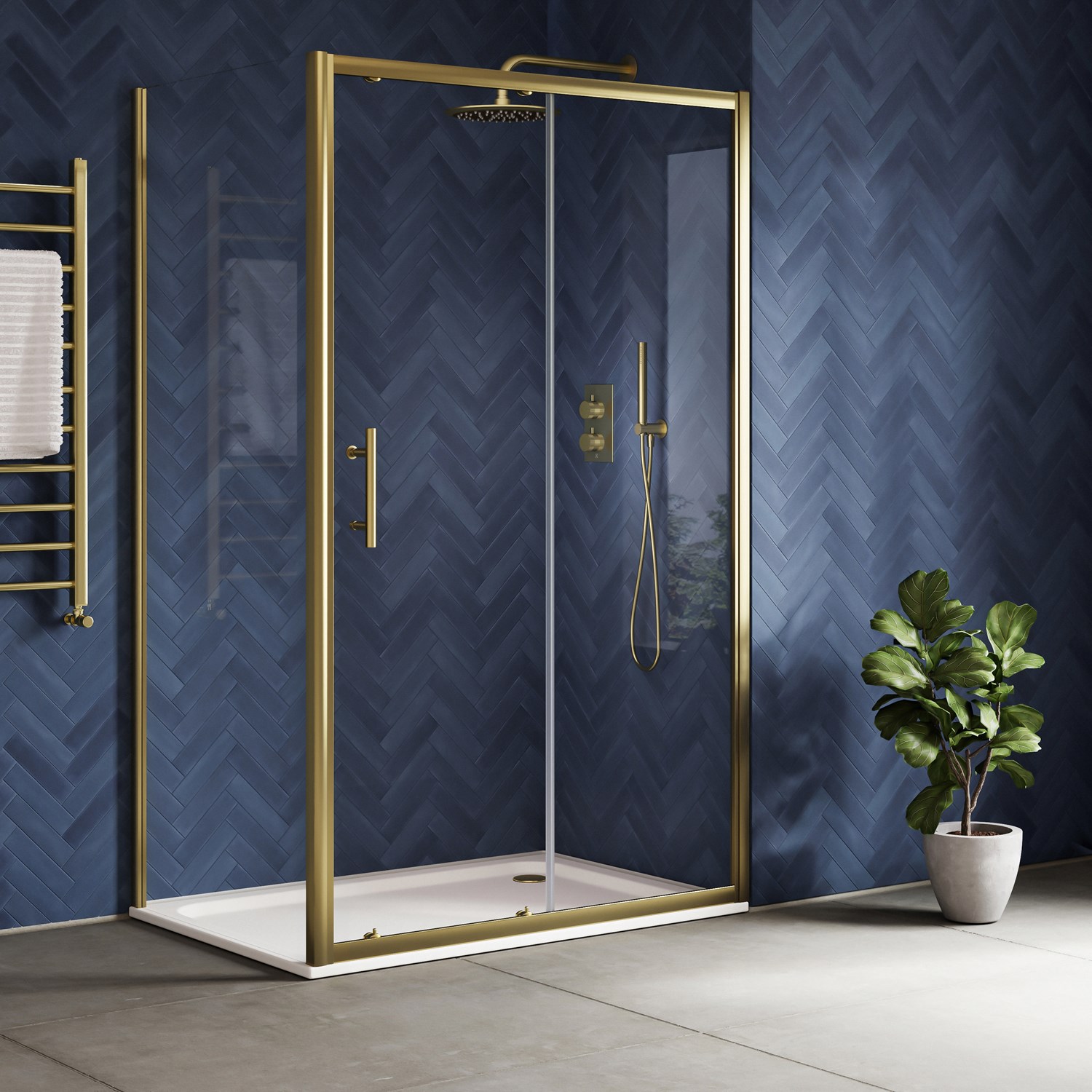 Harbour i6 Easy Clean Brushed Brass 6mm Sliding Shower Door & Optional Side Panel