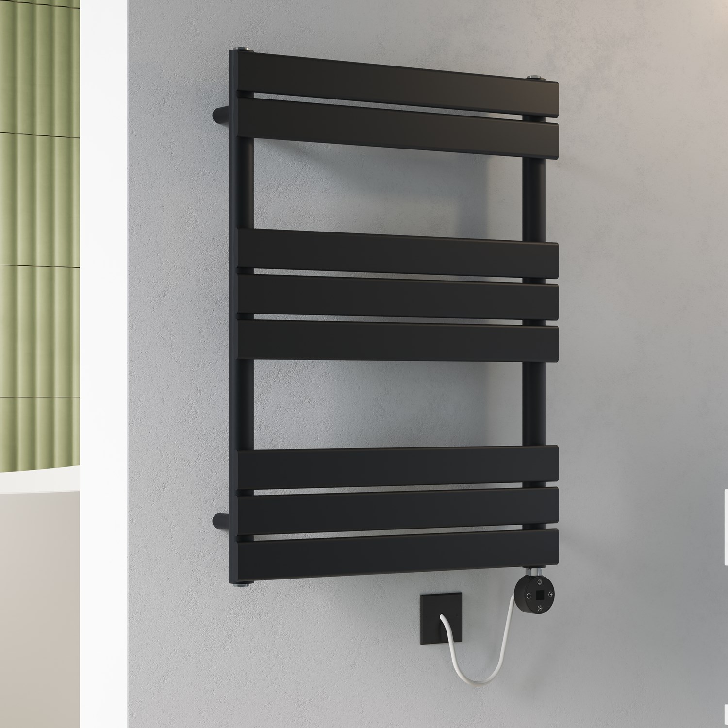 Toasty Hush Matt Black Electric Flat Panel Heated Towel Rail with Heating Element
