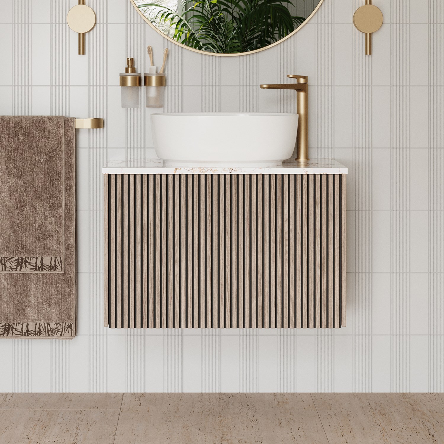 Crosswater Limit 700mm Wall Hung Single Slatted Drawer Vanity Unit and Countertop Options
