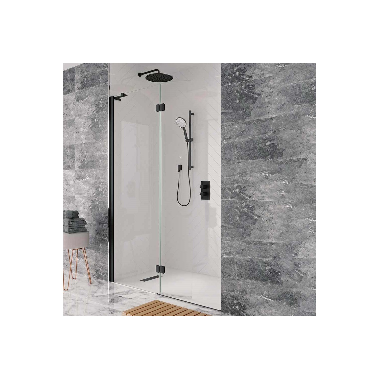 Crosswater Design+ Matt Black 8mm Easy Clean Walk-In Easy Access 