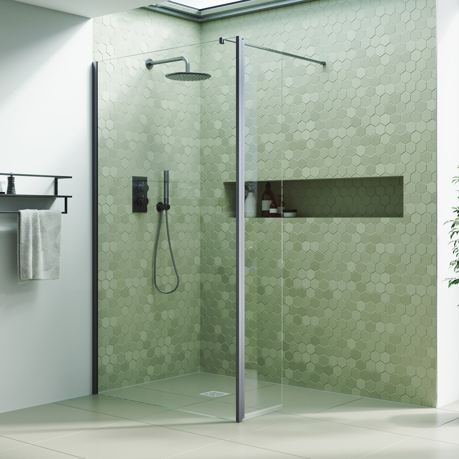 Harbour i10 10mm Easy Clean 2m Tall Wetroom Panel & Hinged Return Panel - Gunmetal