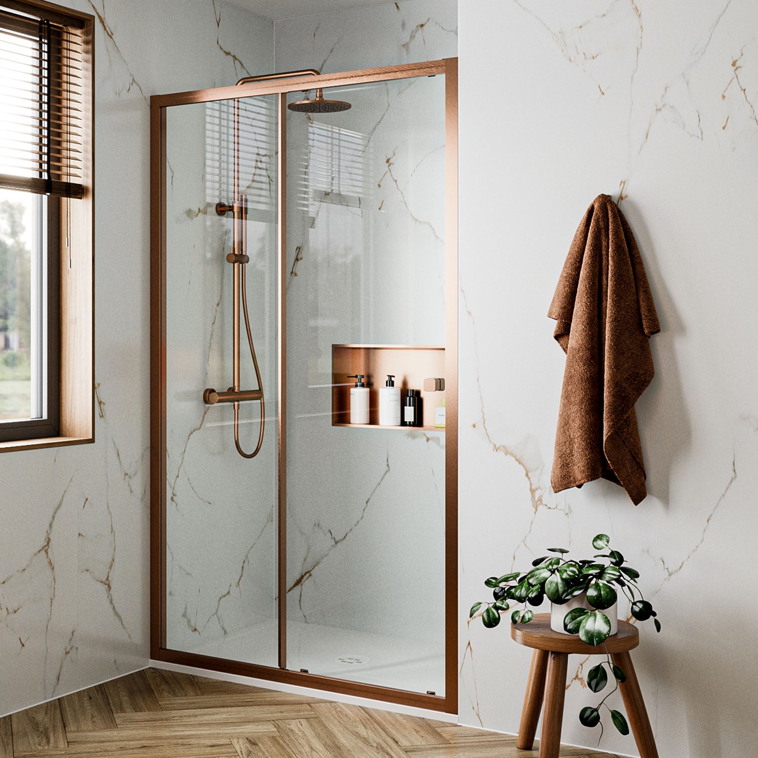 Crosswater Clear 6 6mm Brushed Bronze Single Sliding Door & Optional Side Panel
