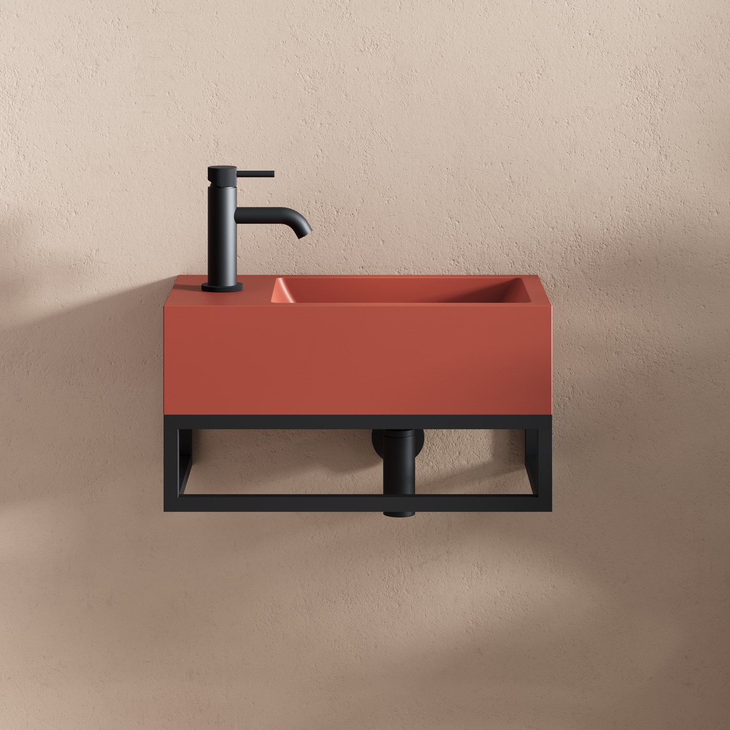 Harbour Concrete 400mm Cloakroom Wall Hung Red Basin & Frame