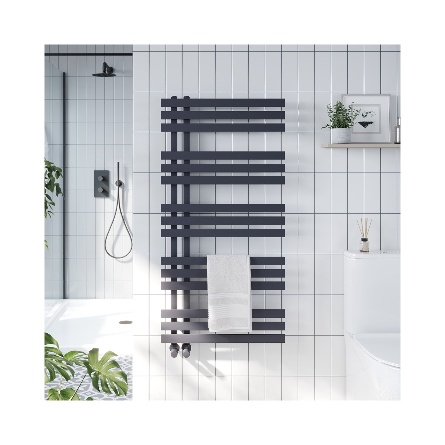 Toasty Flux Matt Carbon Anthracite Flat Panel Heated Towel Rail