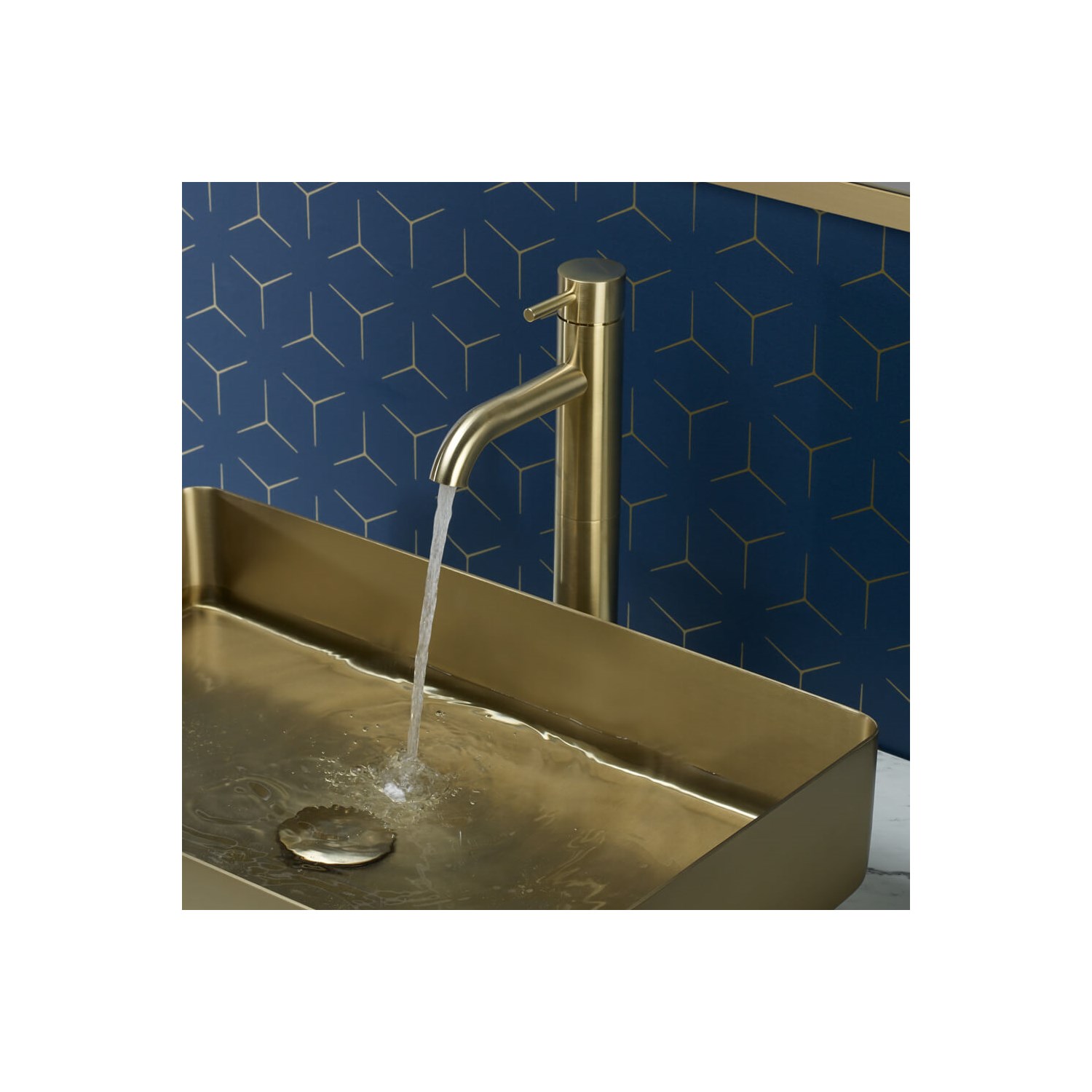 VOS Tall Single Lever Basin Mixer - Brushed Brass