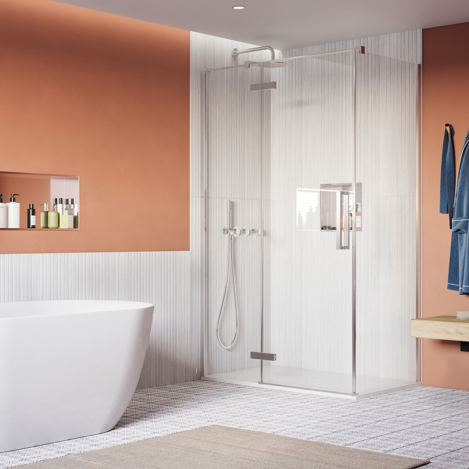 Crosswater Asura 8mm Chrome Hinged Shower Door with Inline Panel & Optional Side Panel