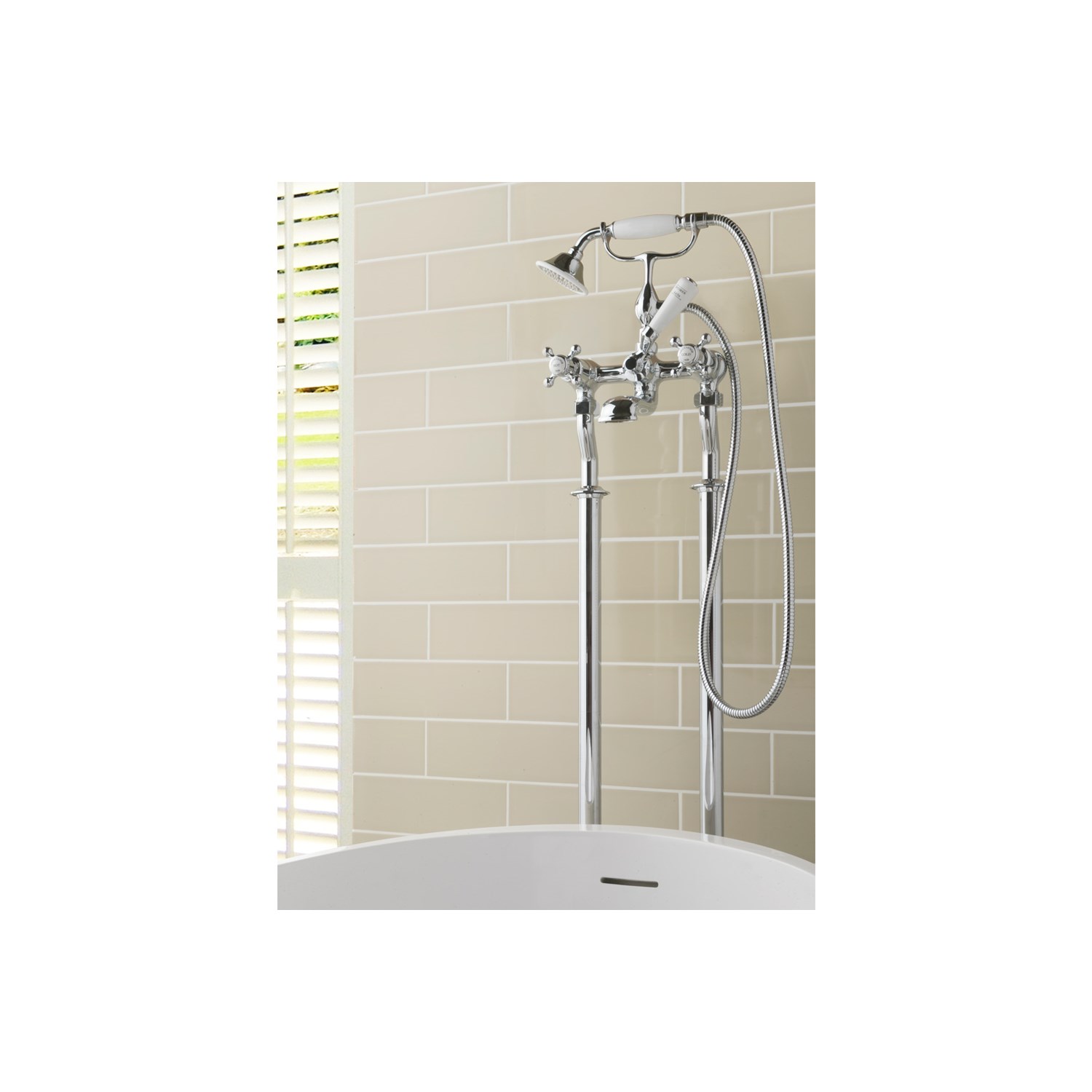 JTP Grosvenor Cross Floor Standing Bath And Shower Mixer Tap With Shower Kit