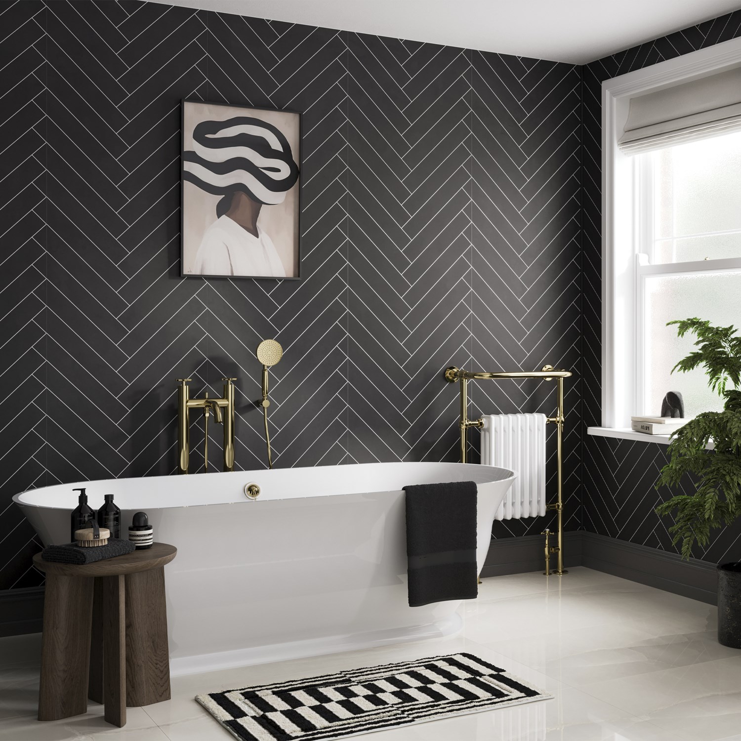 Showerwall Black Velvet Satin Herringbone Laminate Tile - 2400 x 600mm