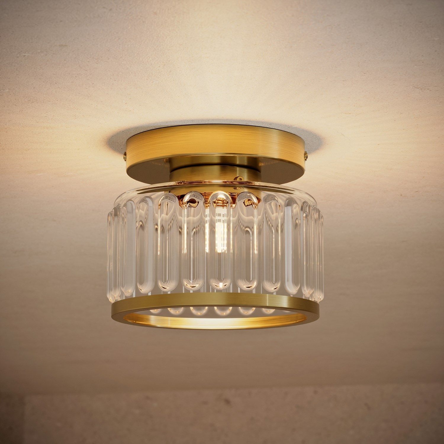 Butler & Rose Small Fluted Glass Ceiling Light - Brushed Brass