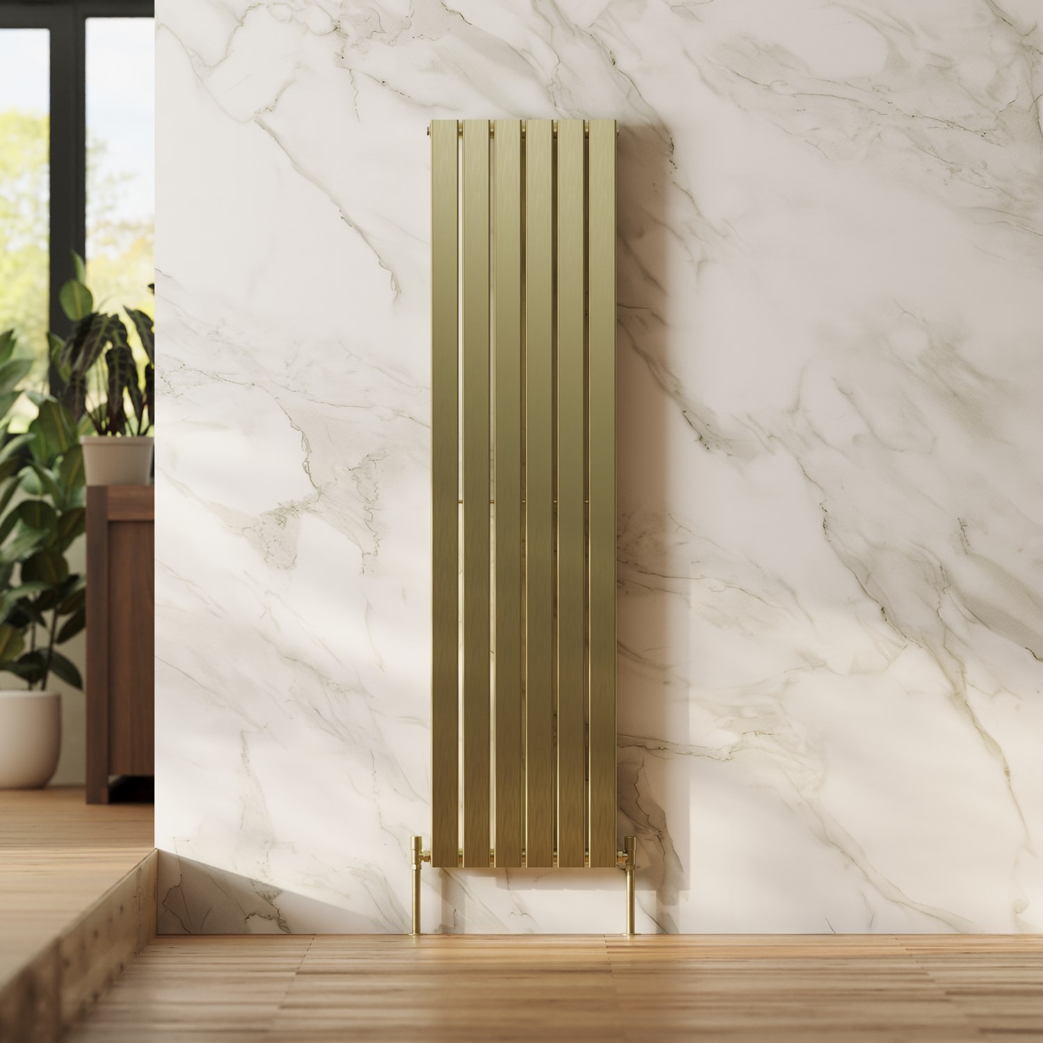 Radiance Brushed Brass Single Flat Panel Vertical Radiator