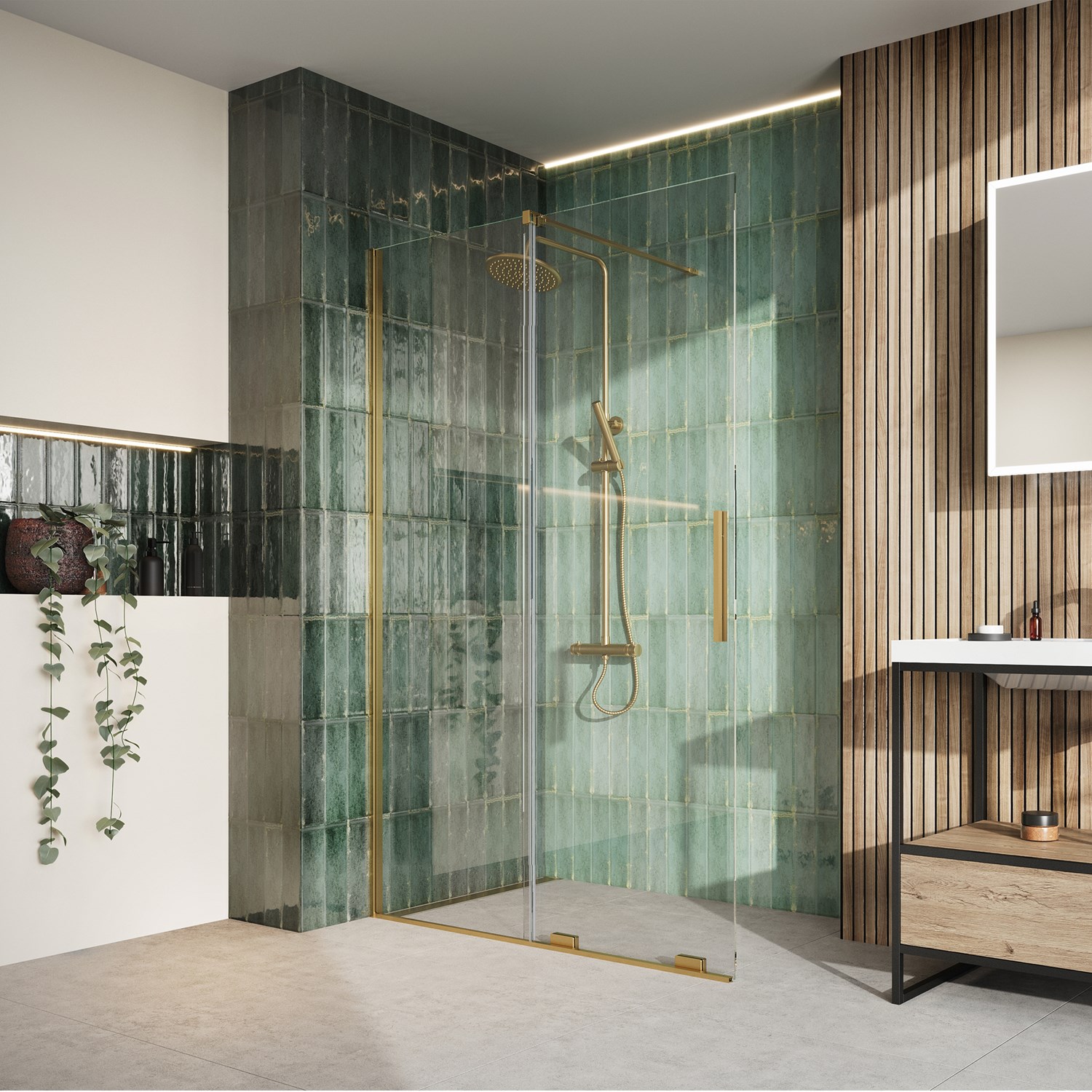 Harbour Momentum 8mm Easy Clean 2m Tall Sliding or Wetroom Shower Door & Optional Side Panel - Brushed Brass