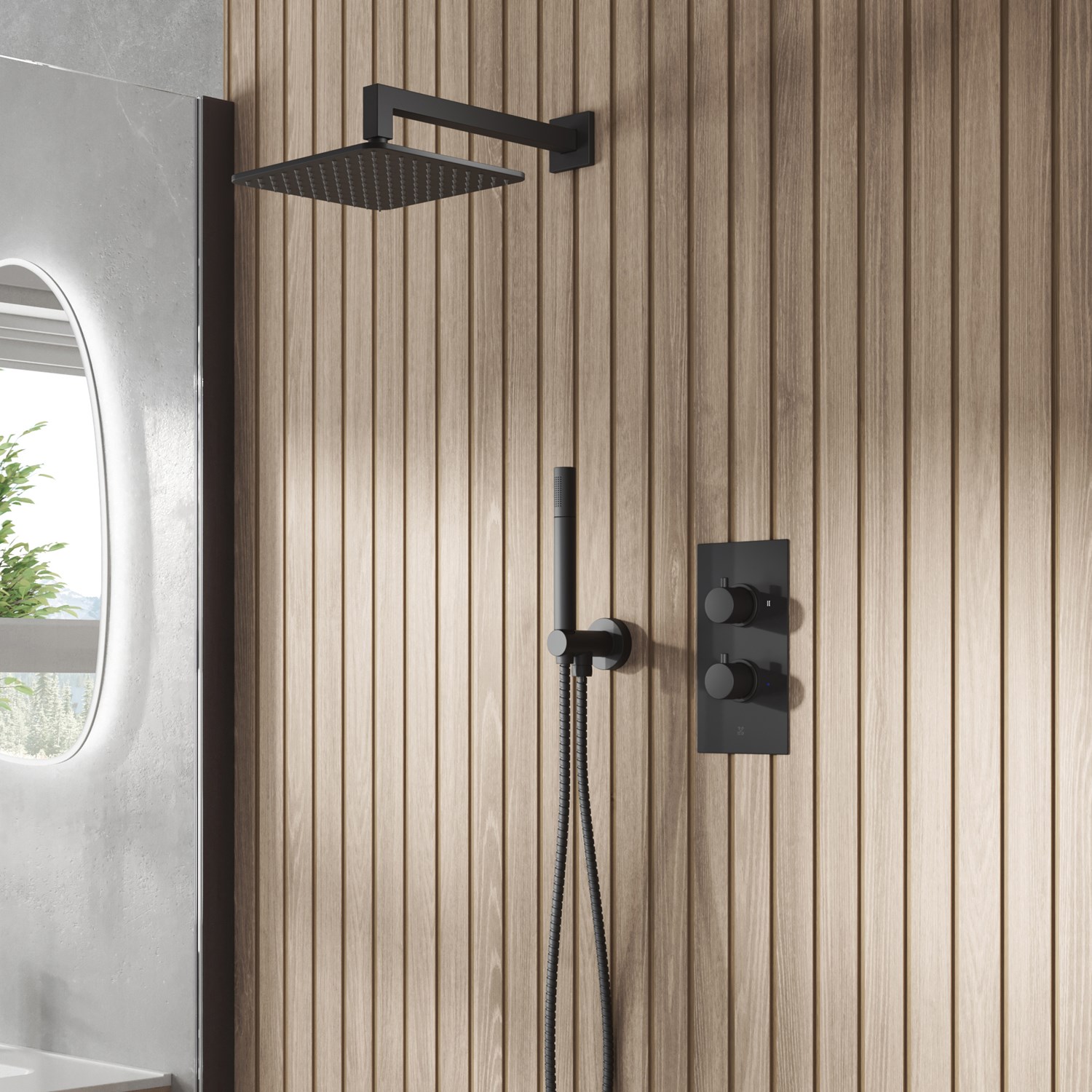 Bad Core Core Shower Package with 2 Outlet Valve, Fixed Wall Mounted Square ...