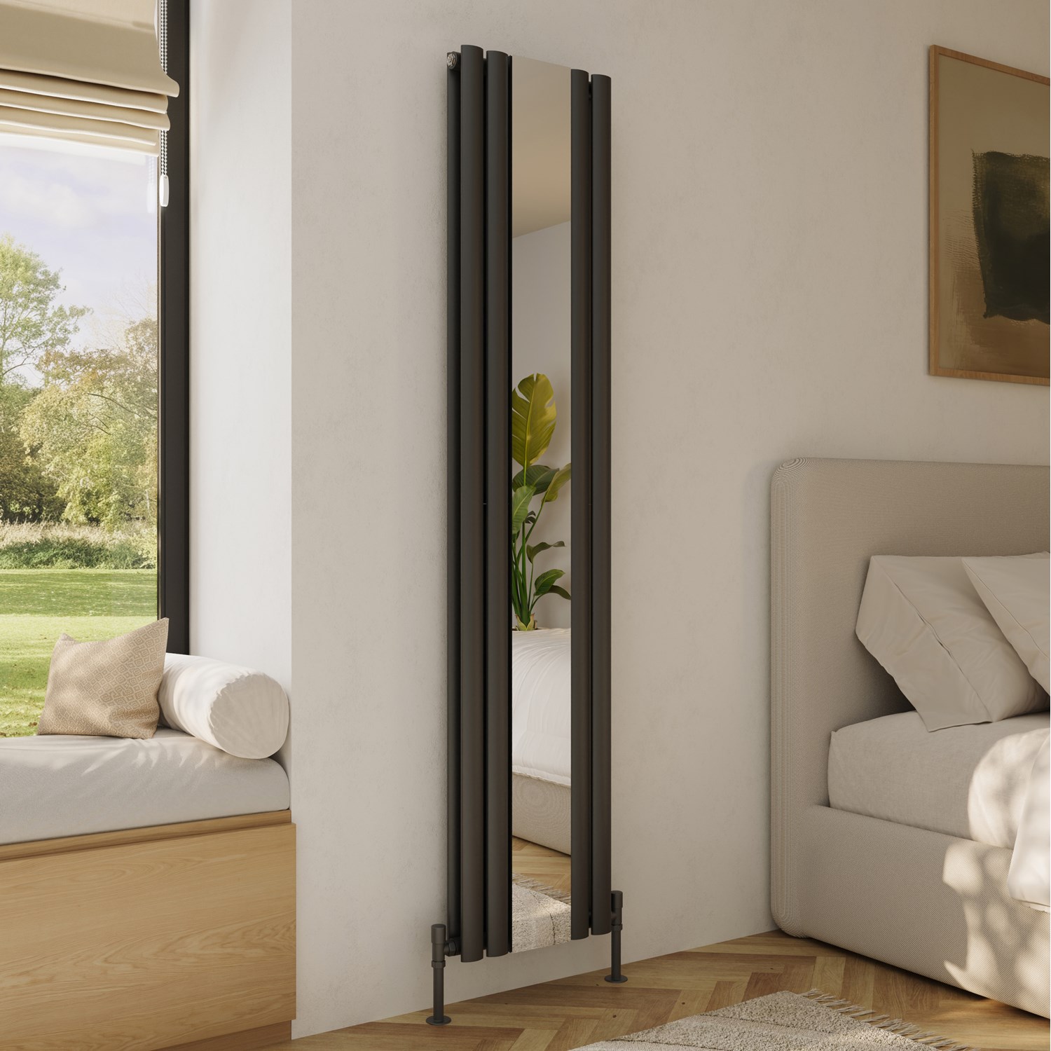 Echo Anthracite Oval Double Panel Vertical Mirror Radiator 1800 x 380mm