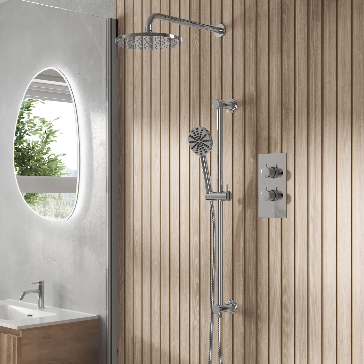 Core Shower Package 2 Outlet Portrait Concealed Valve Shower Head & Fluted Handset Slide Rail Kit