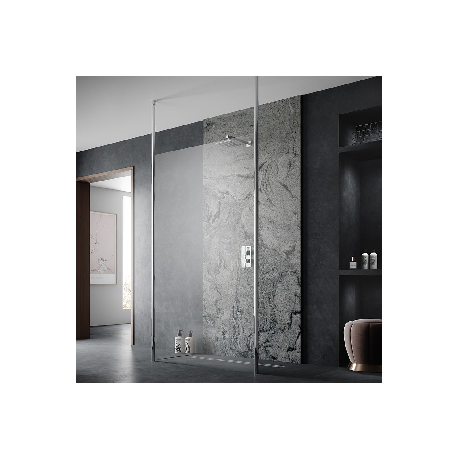 Vellamo 8mm Easy Clean Walk In Panel & Two Ceiling Posts | Drench