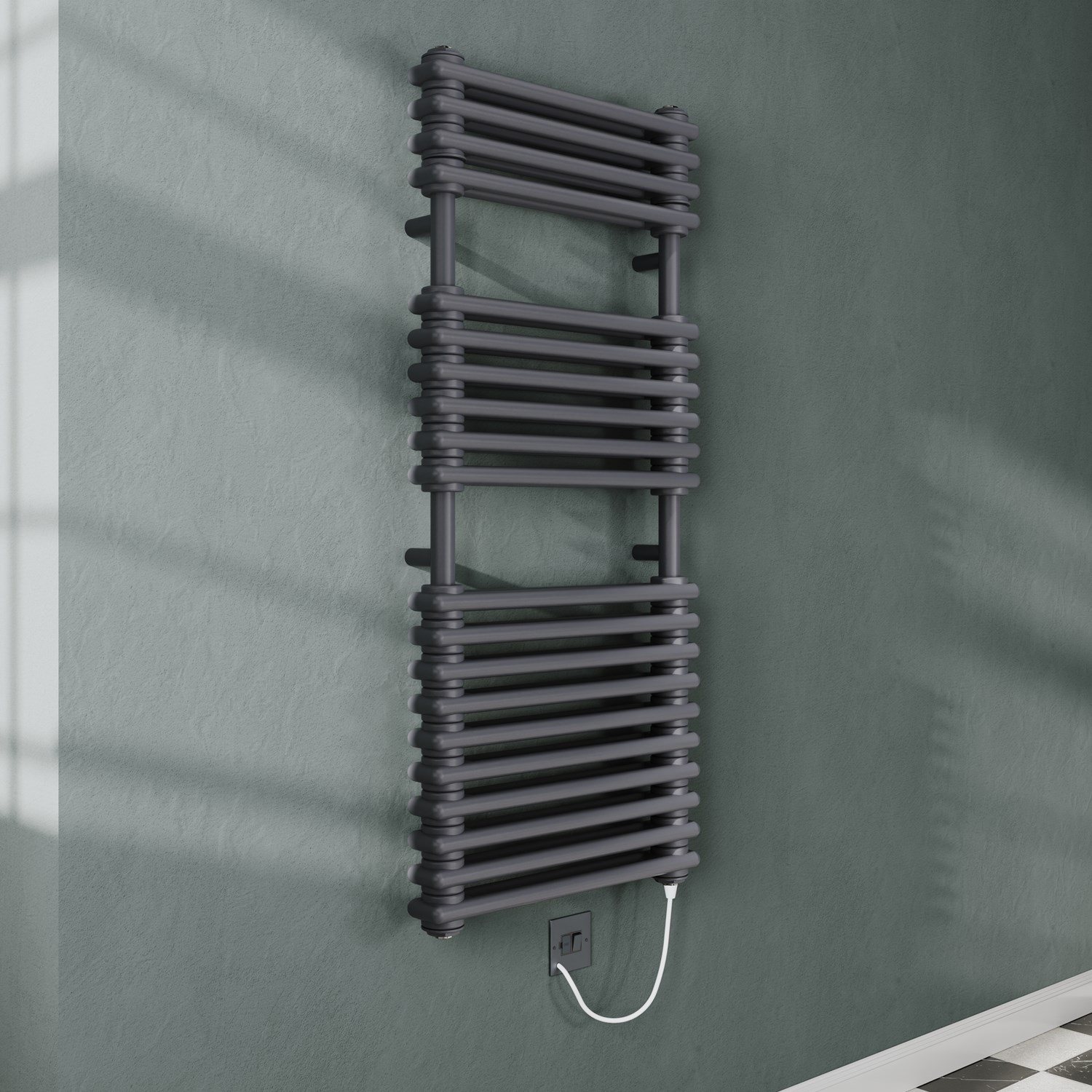 Toasty Montford Anthracite Traditional Column Electric Heated Towel Rail with Heating