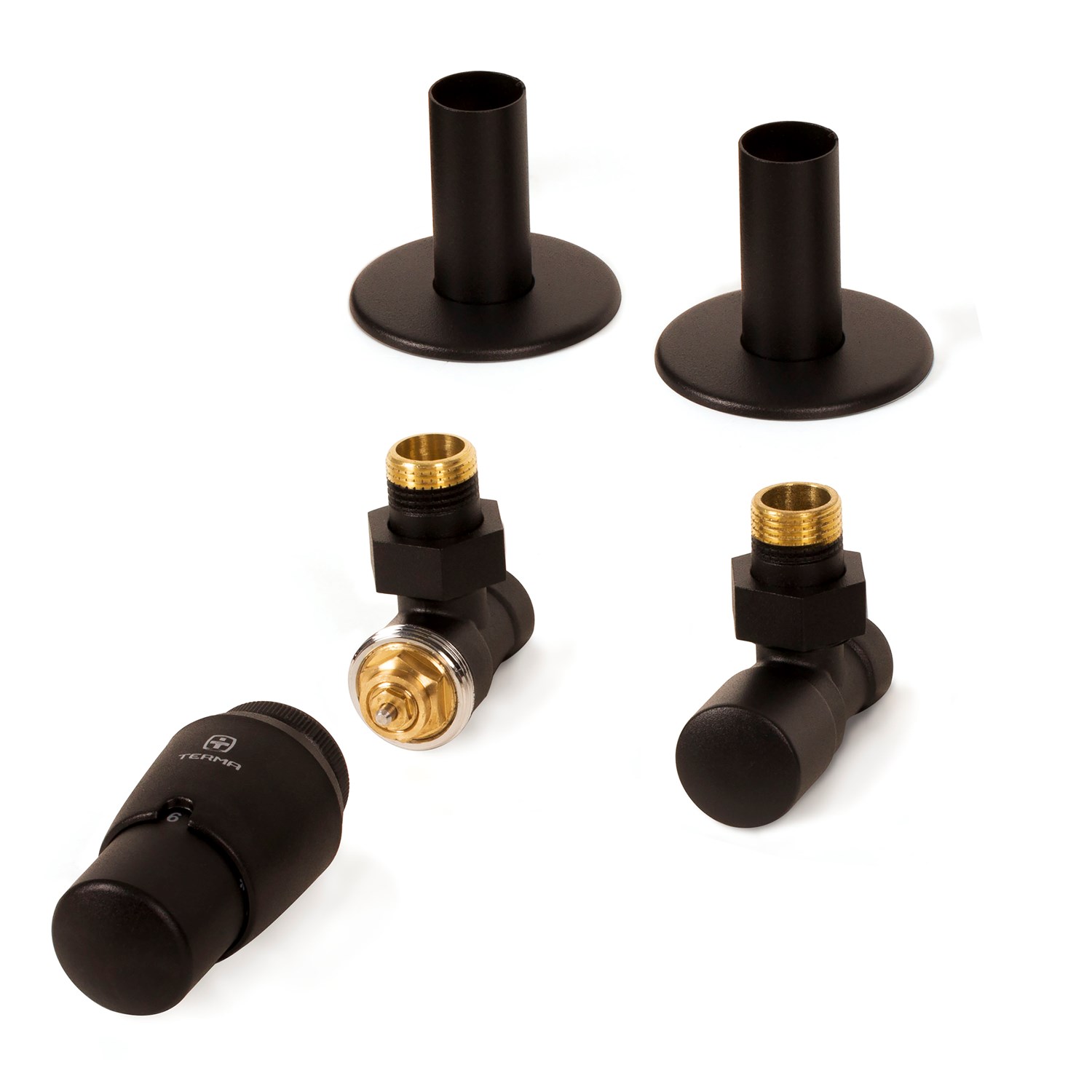 Terma Vario Royal Angled Thermostatic Valves with Pipe Masking