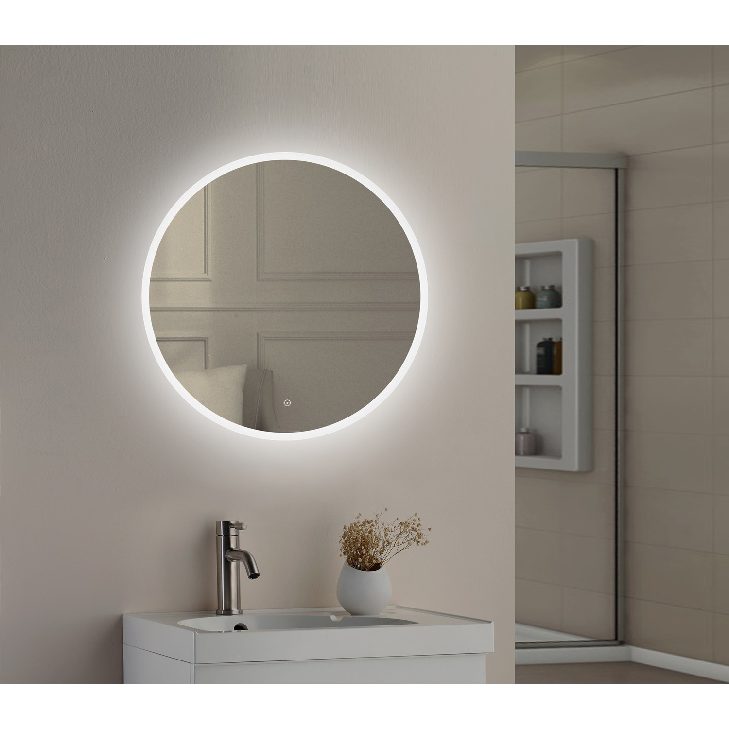 Nicole LED Illuminated Round Slimline Bathroom Mirror with Demister Pad & Colour Change