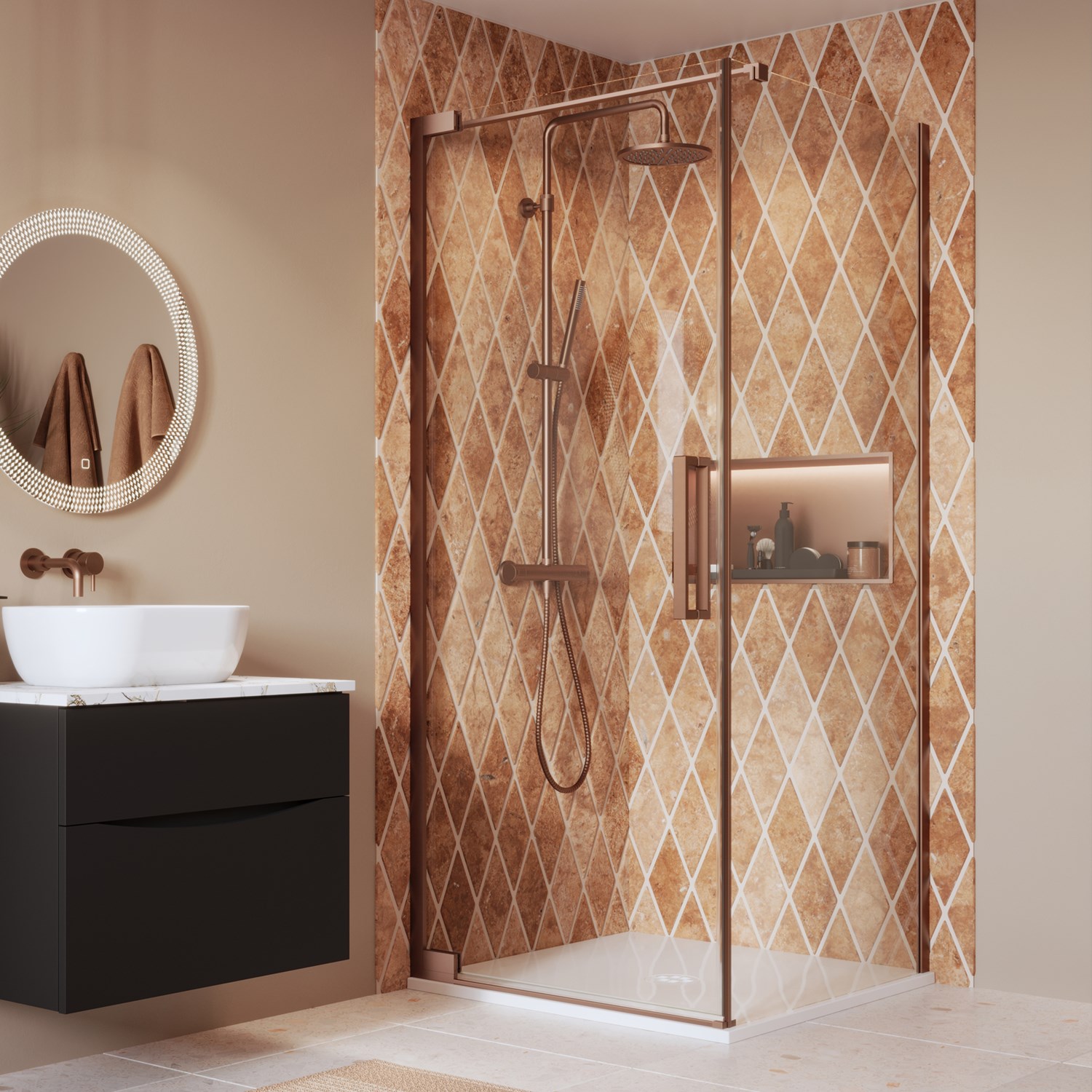 Crosswater Asura 8mm Brushed Bronze Hinged Shower Door & Optional Side Panel