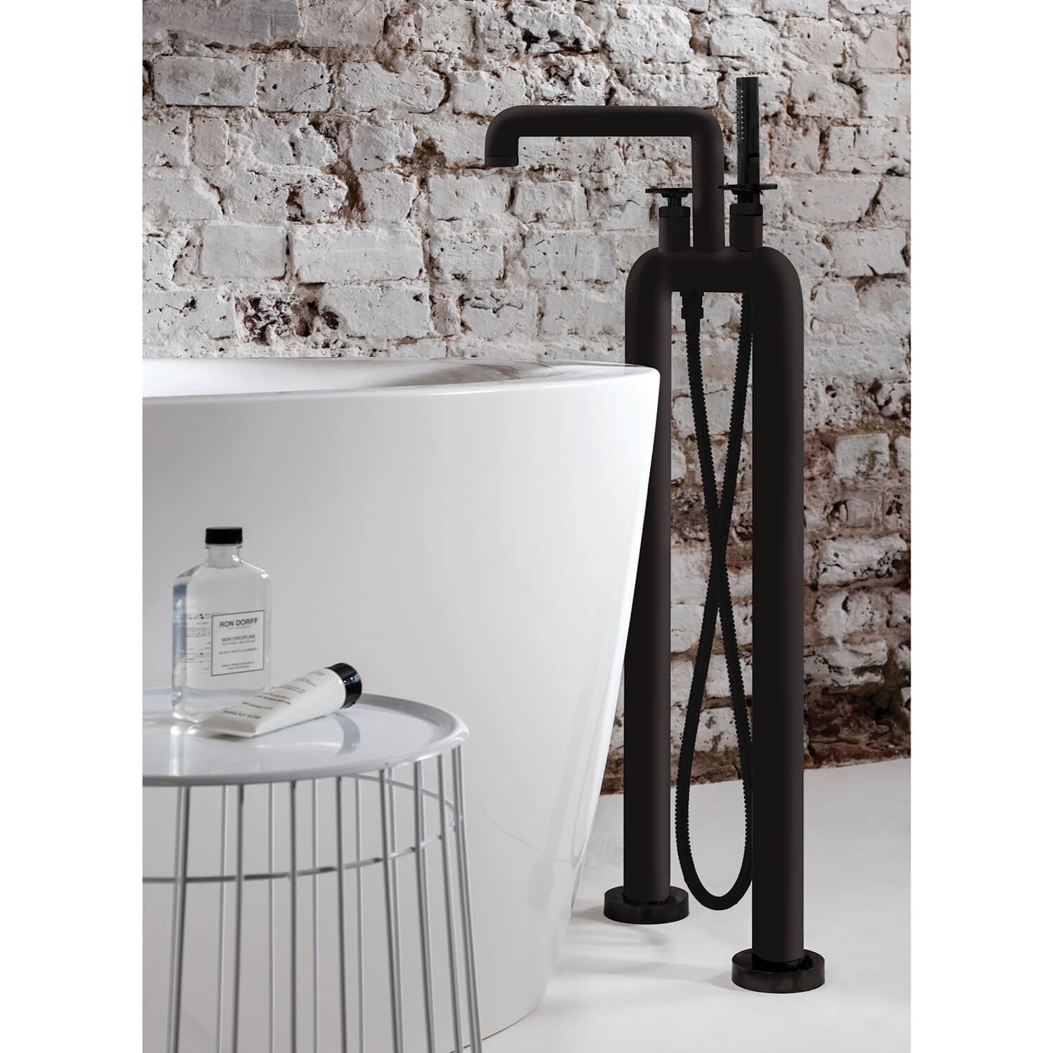 Crosswater Union Freestanding Matt Black Bath Filler & Shower Kit with Wheel Handles