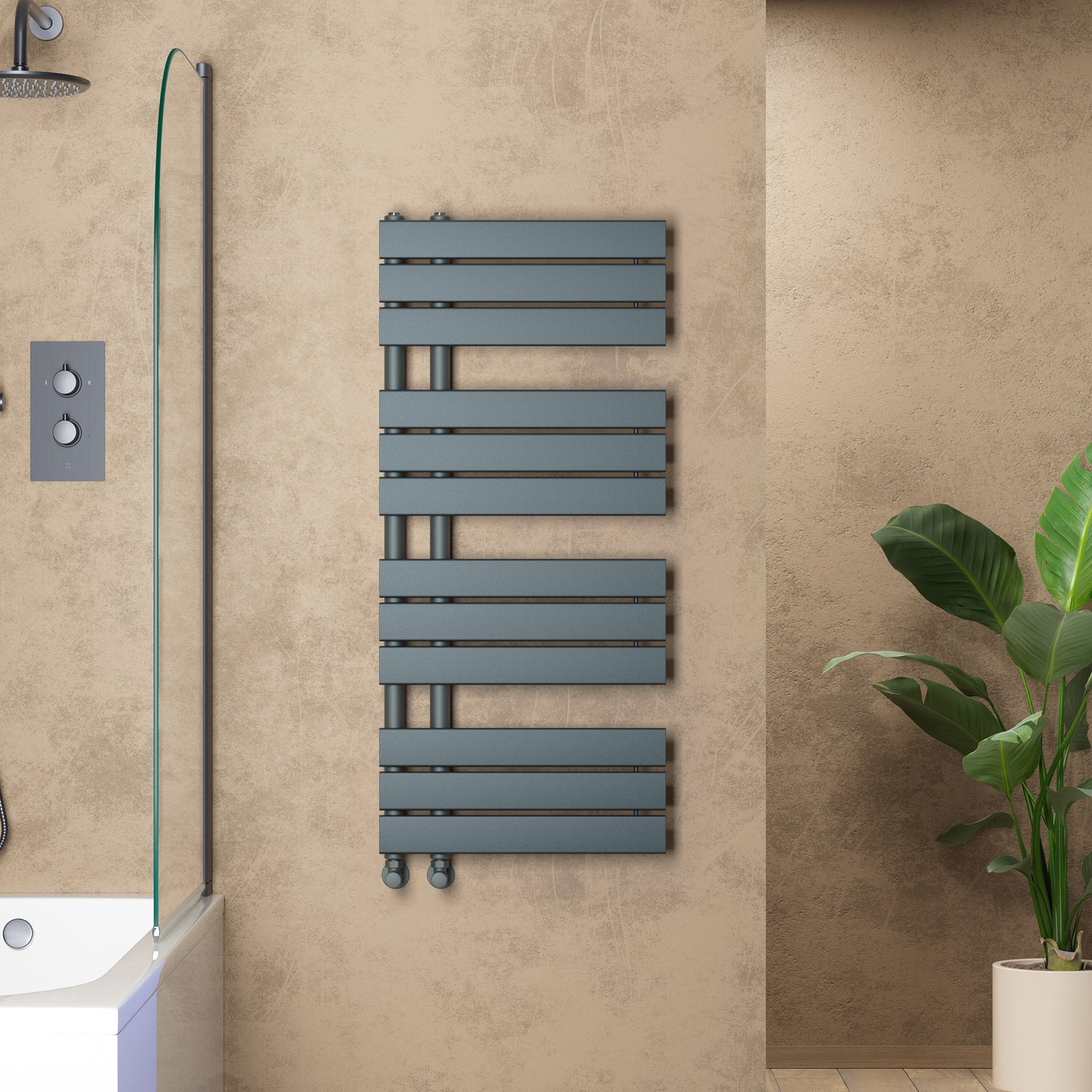 Toasty Haven Anthracite Flat Panel Offset Heated Towel Rail