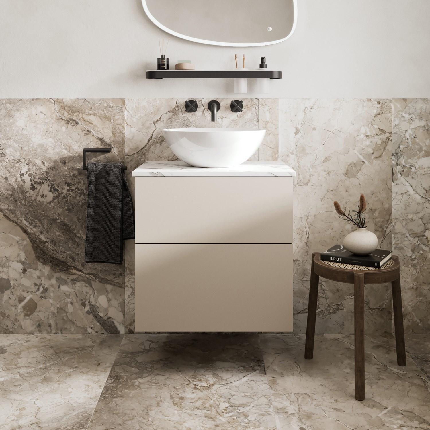 Crosswater Avenue 600mm Wall Mounted Double Drawer Vanity Unit & Worktop