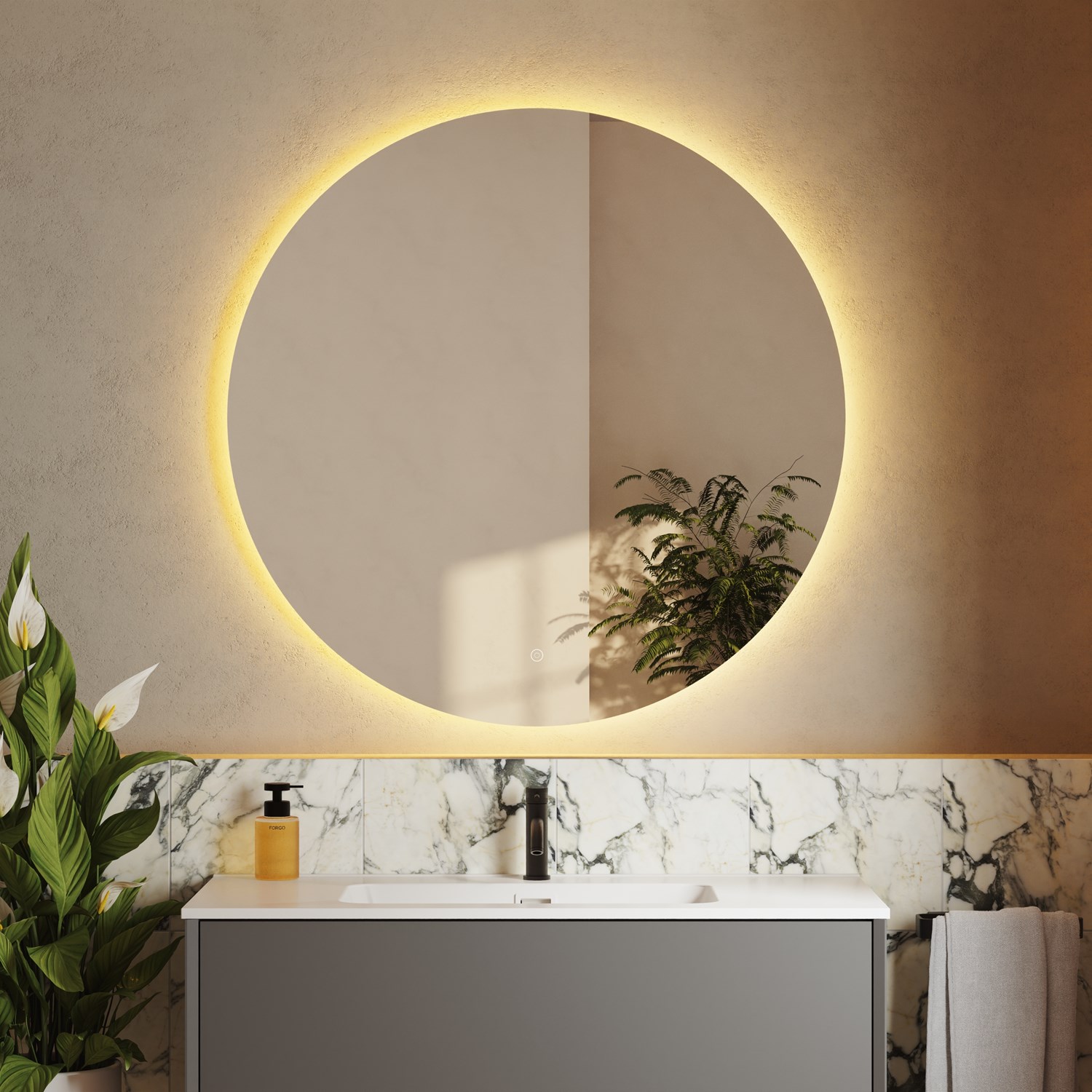Harbour Vision LED Illuminated Round Bathroom Mirror with Demister Pad & Colour Change