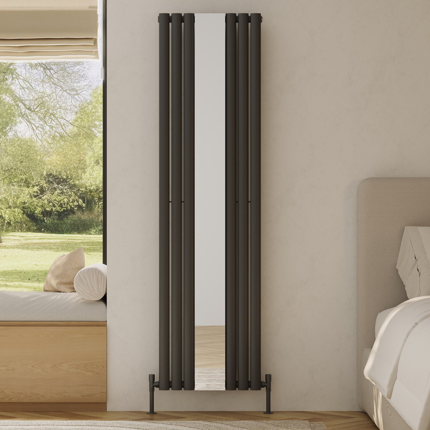 Echo Anthracite Oval Single Panel Vertical Mirror Radiator 1800 x 500mm
