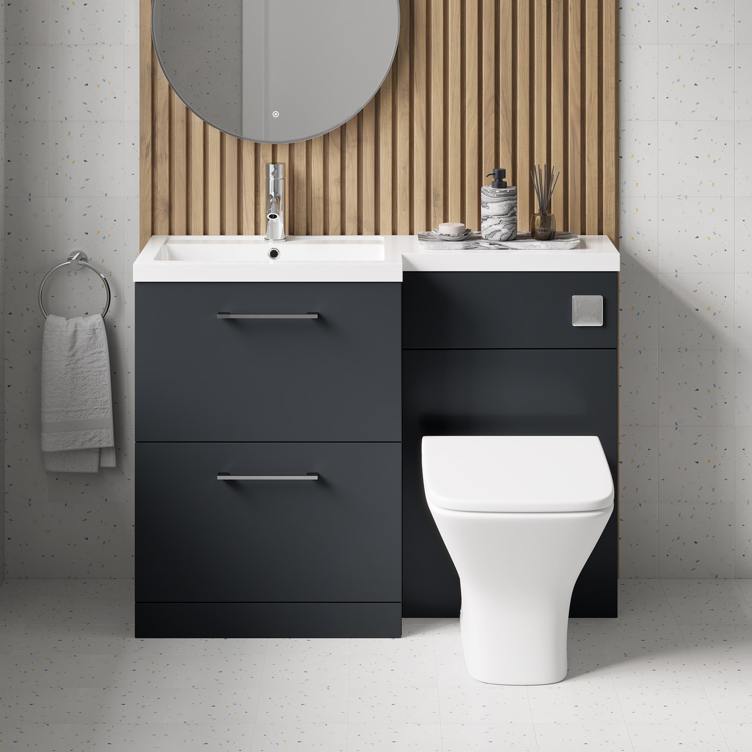 Erin 1100mm Soft Black Combination Bathroom 2 Drawer Sink & Toilet Unit ...