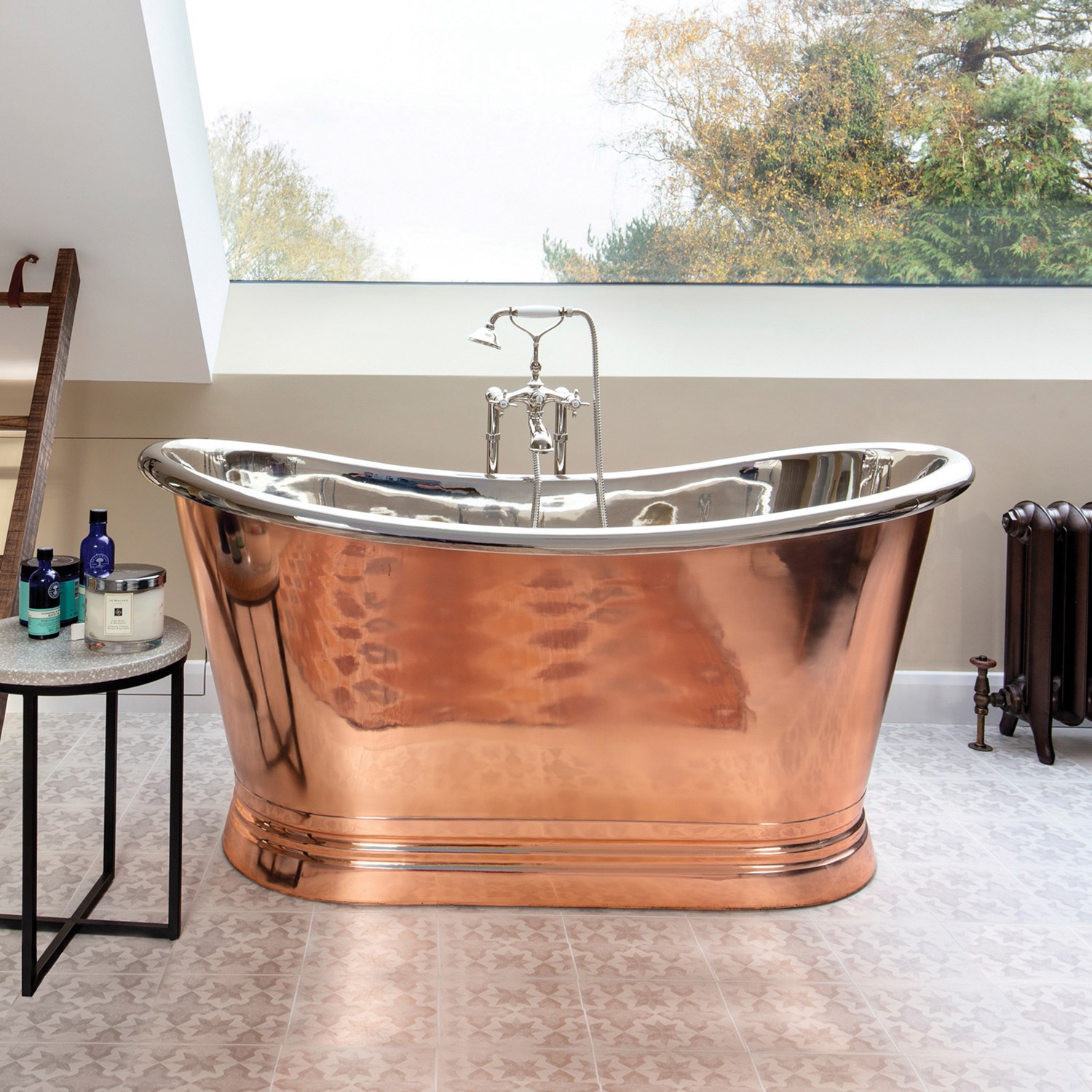 Classic Roll Top Copper Nickel Boat Bath 1500 x 725mm & 1700 x 725mm