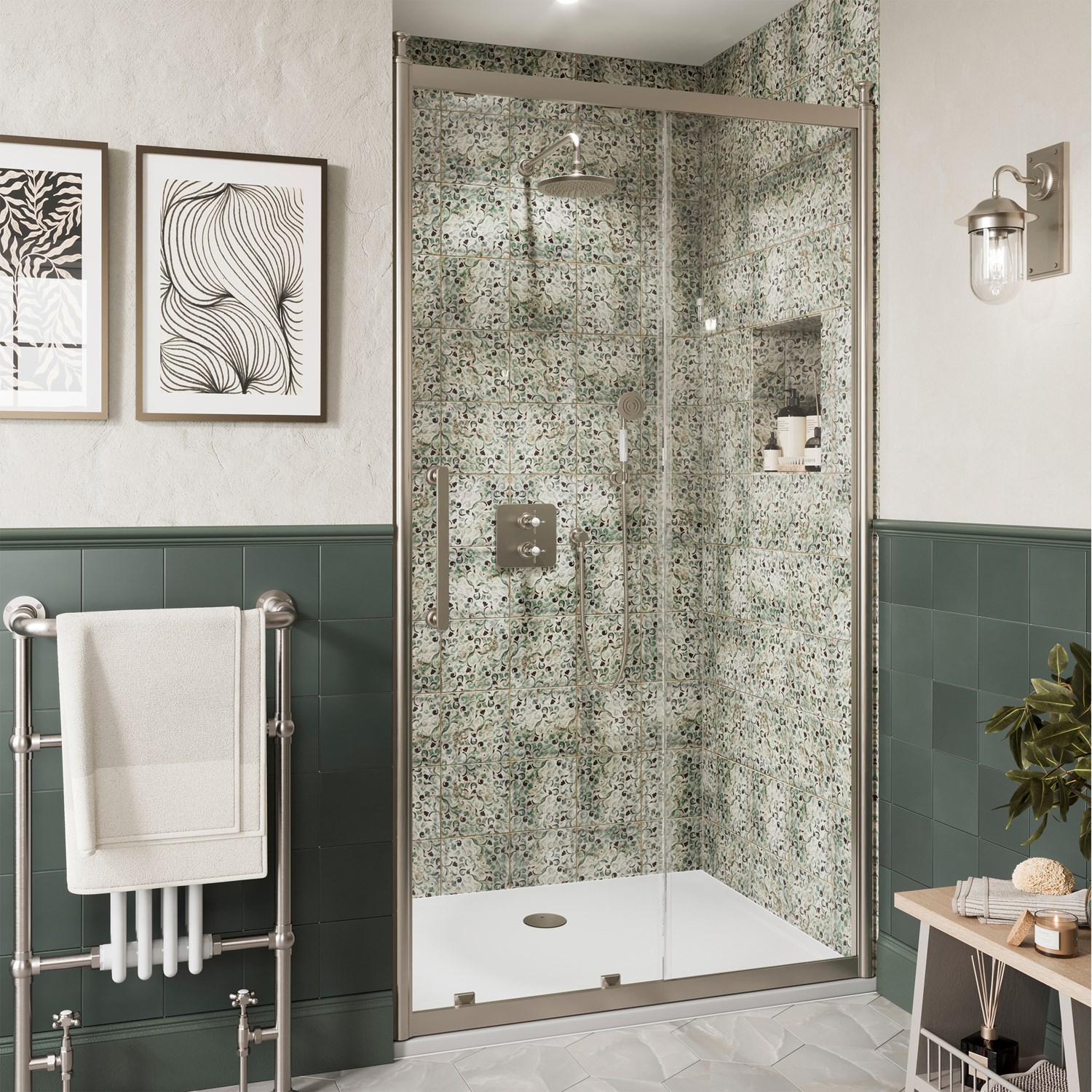Burlington Classique 1909 8mm Brushed Nickel Sliding Shower Door & Optional Side Panel