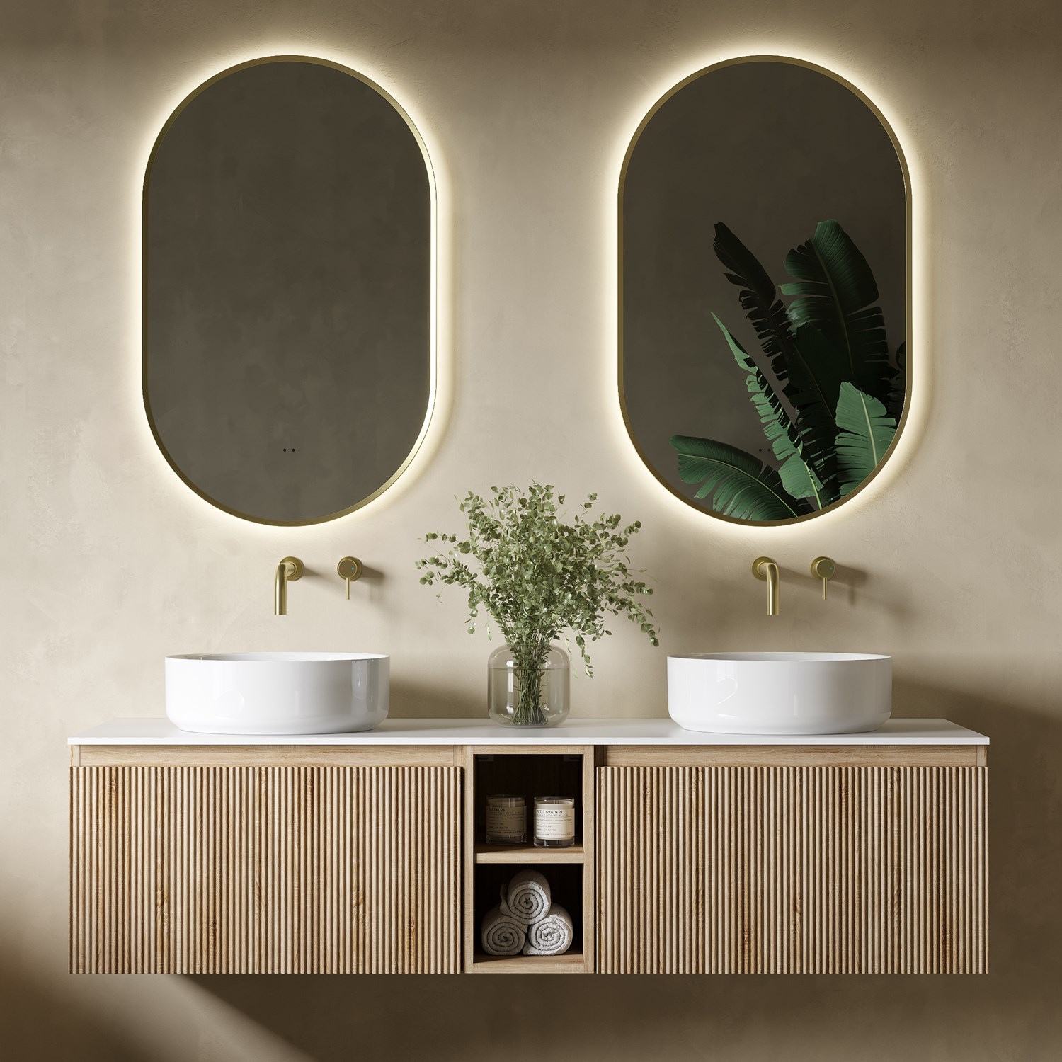 Drench Groove 1400mm Fluted Wall Hung Double Vanity Unit & Sintered Stone Countertop