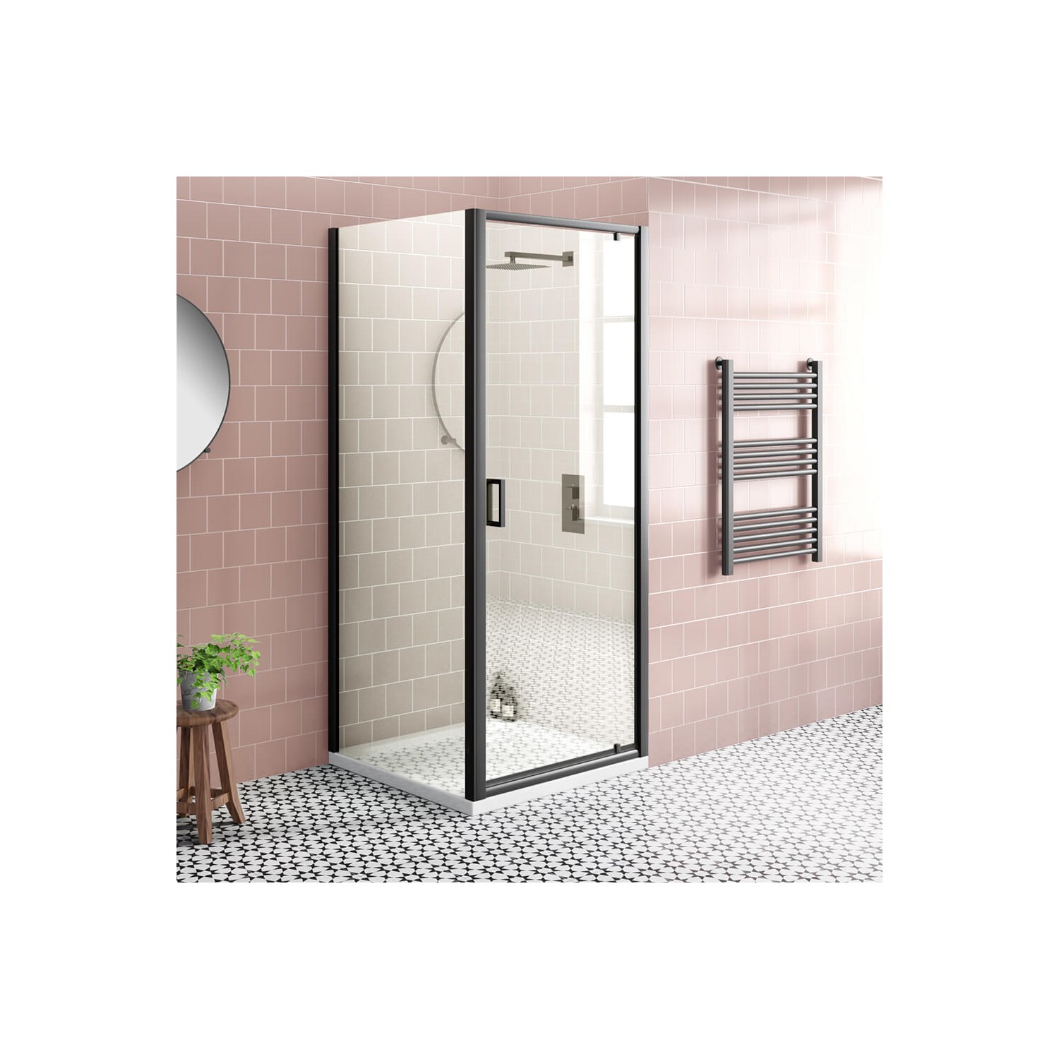 Harbour Primrose 6mm Matt Black Pivot Shower Door & Optional Side Panel