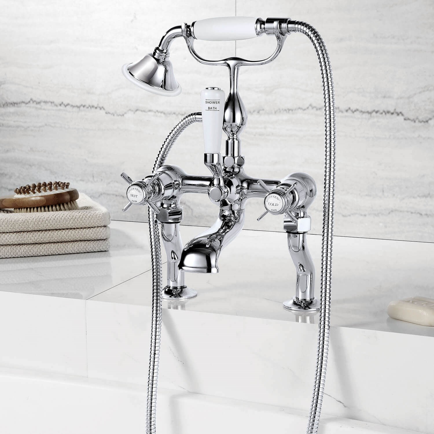 JTP Grosvenor Pinch Deck Mounted Bath Shower Mixer With Kit
