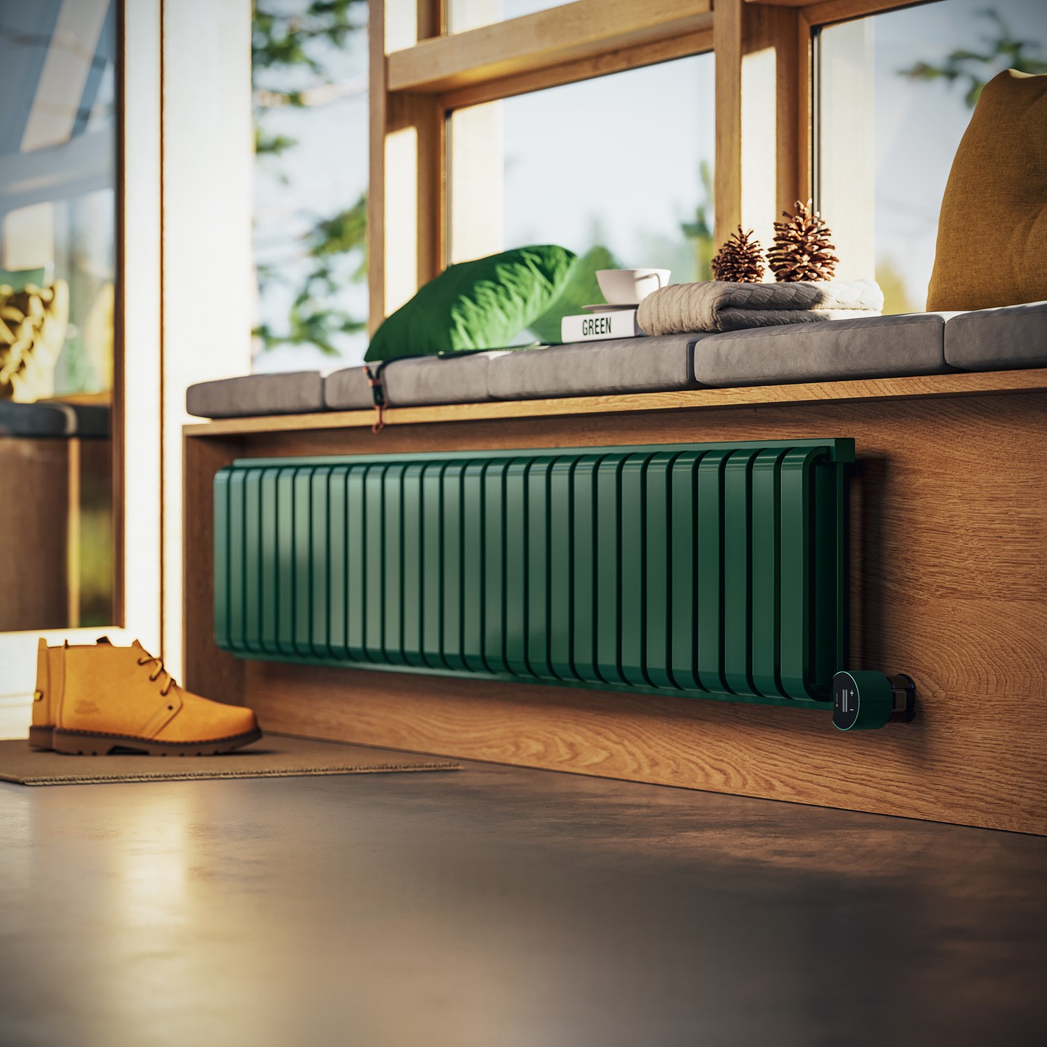 Green Radiator Net Terma Warp Room Double Panel 330 x 1565mm Electric Radiator with 1000W ...