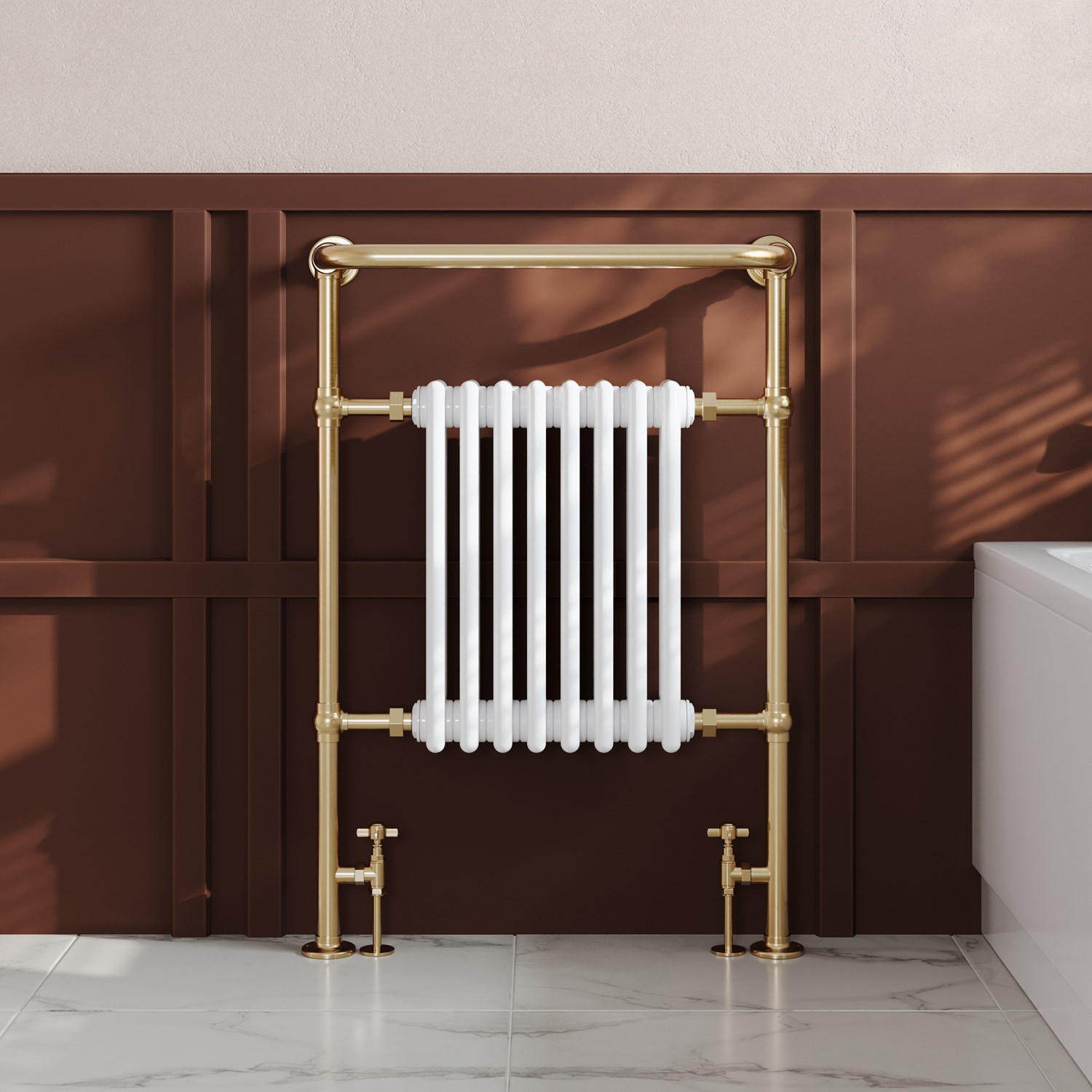 Toasty Penrose Brushed Brass Traditional Heated Towel Rail - 965 x 675mm