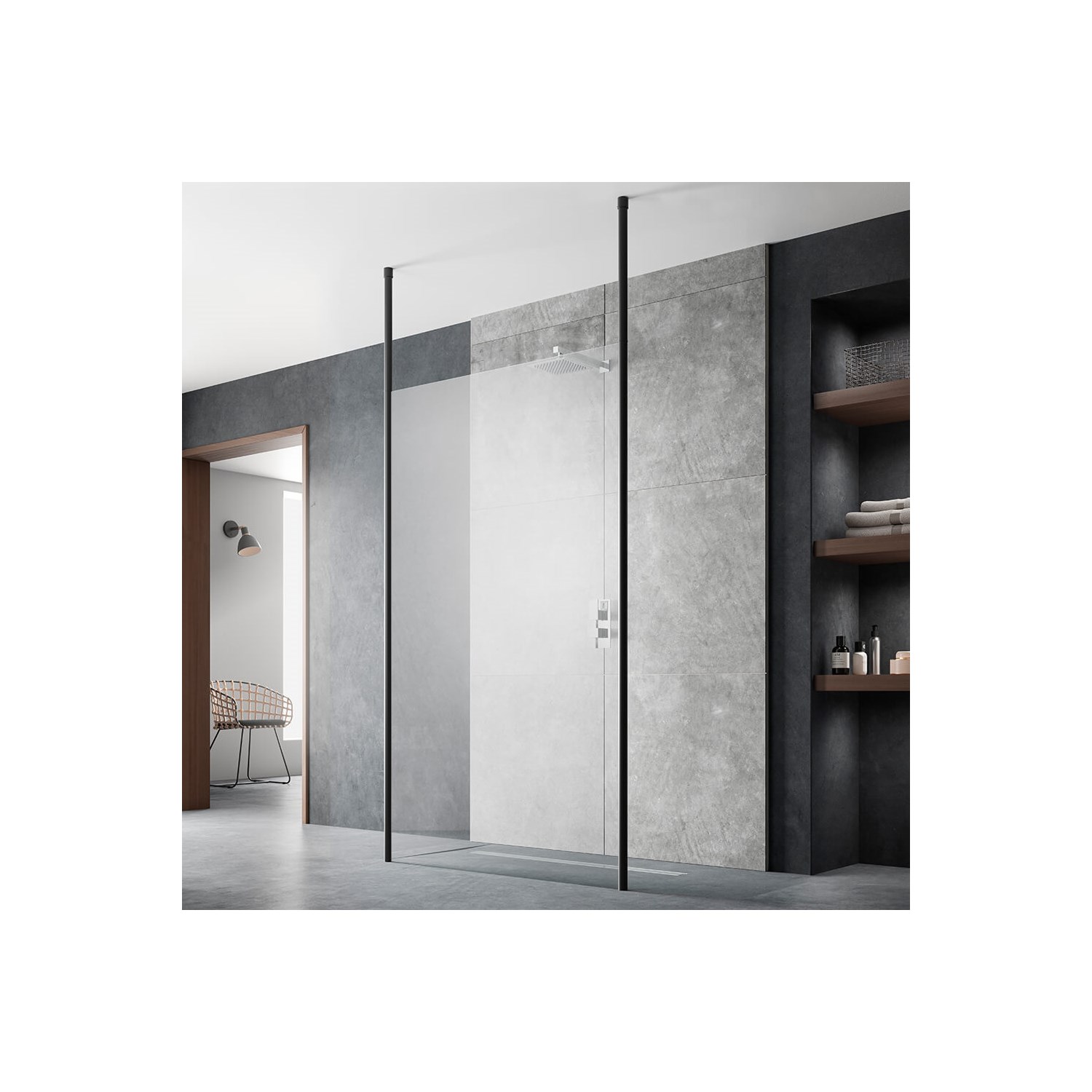Vellamo City 8mm Matt Black Easy Clean Walk In Panel & Two Ceiling ...