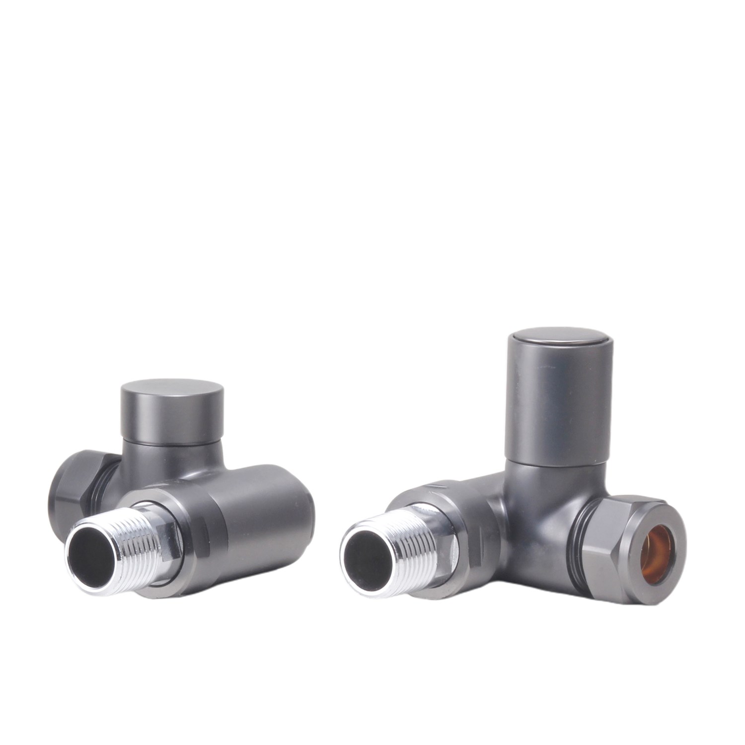Toasty Brushed Gunmetal Dual Fuel Corner Radiator Valves | Drench
