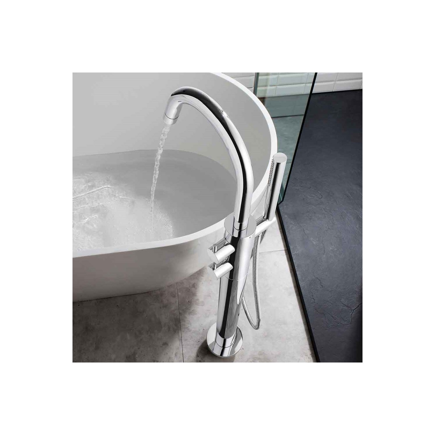 Crosswater Kai Lever Floorstanding Thermostatic Bath Shower Mixer Tap with Shower Kit
