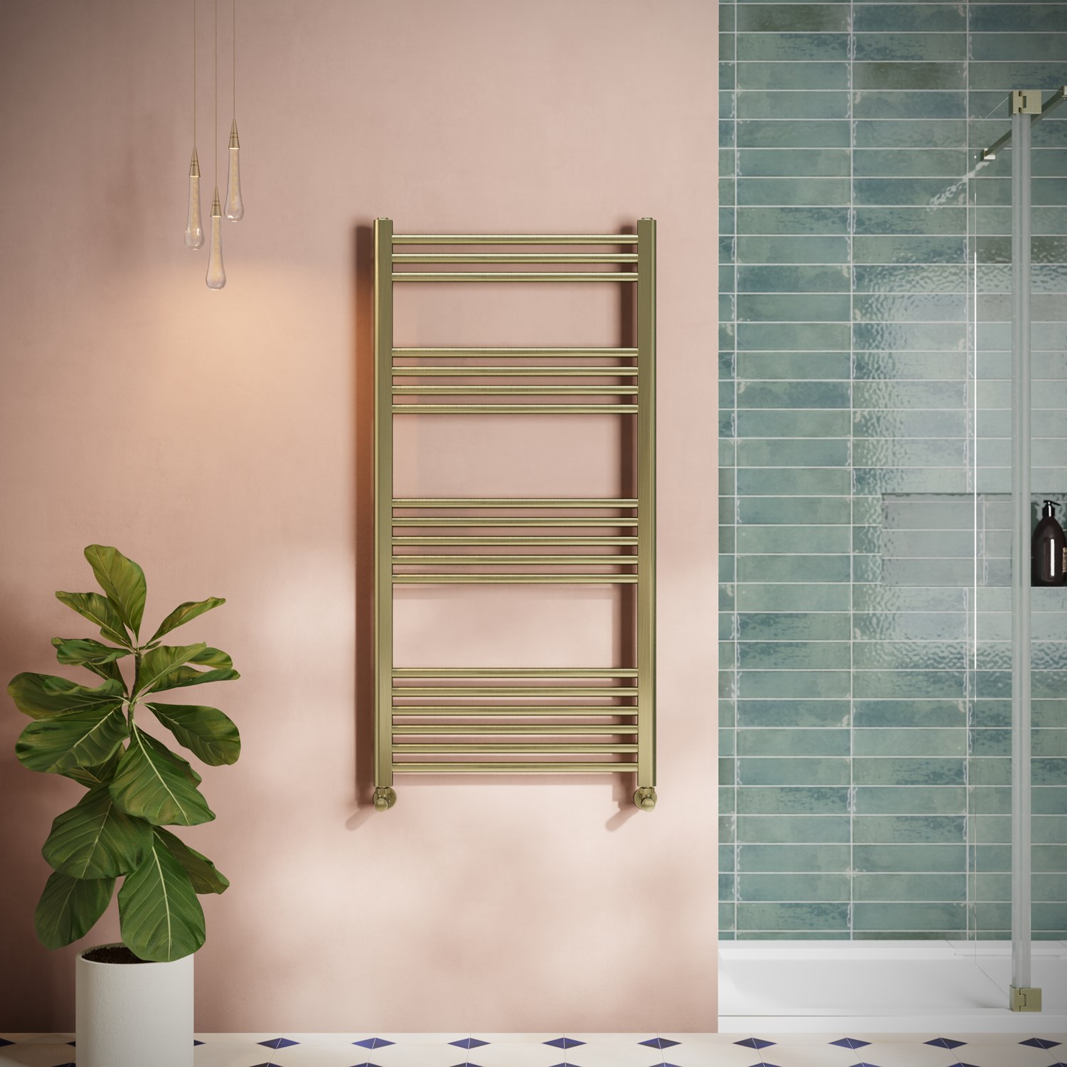 Toasty Glow Brushed Brass 22mm Heated Ladder Towel Rail