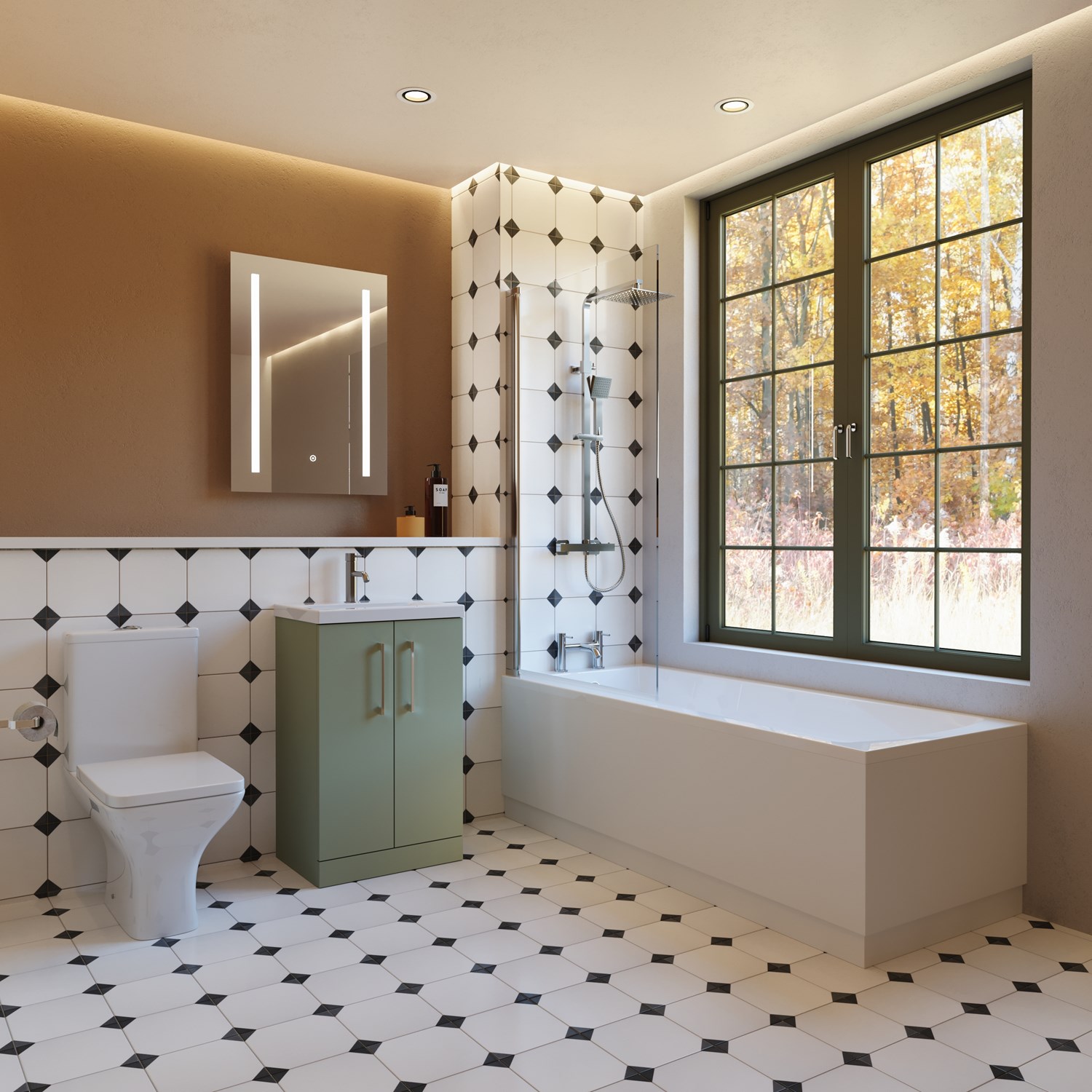 Erin Complete Modern Bathroom Suite 1700mm Shower Bath & Rimless Toilet