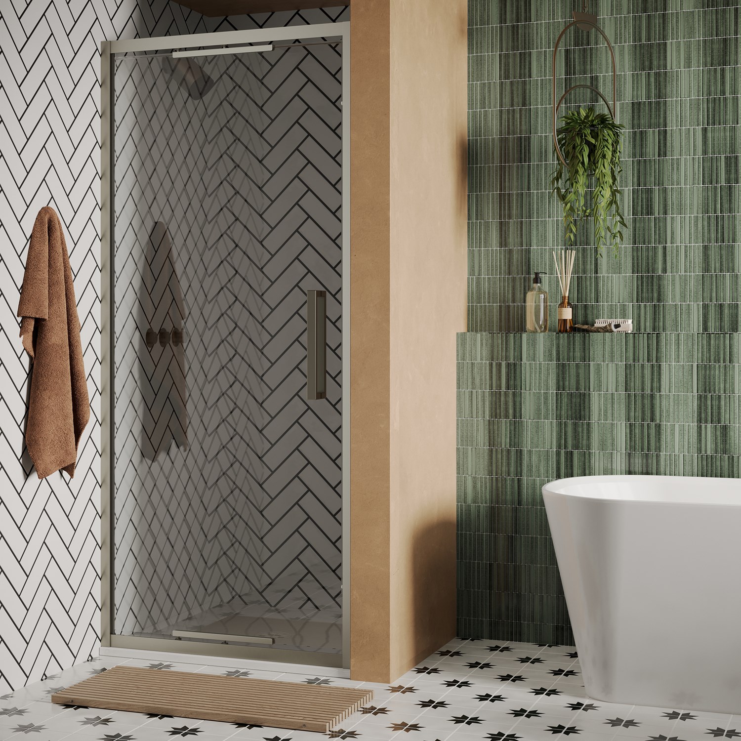 Crosswater Asura 8mm Brushed Nickel Infold Shower Door & Optional Side Panel