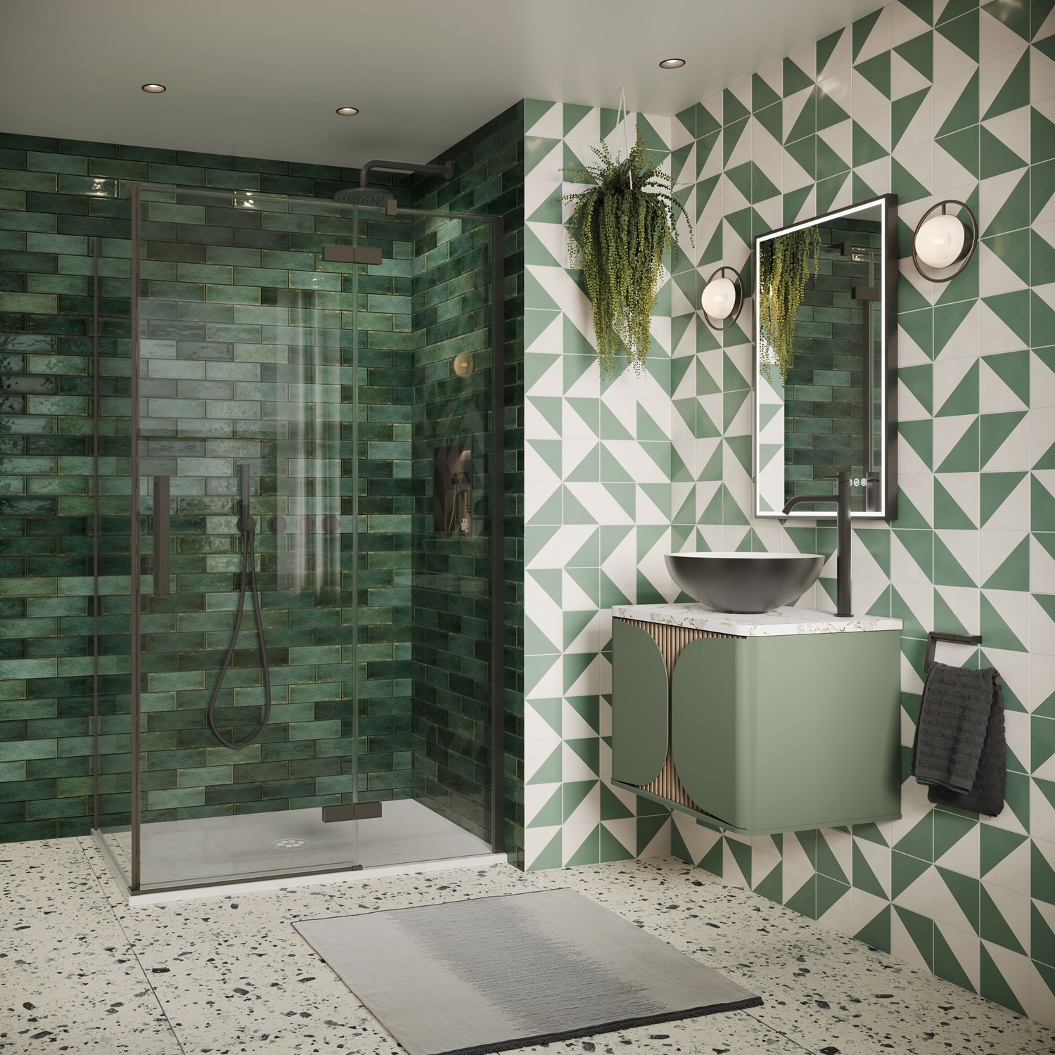 Crosswater Asura 8mm Slate Hinged Shower Door with Inline Panel & Optional Side Panel