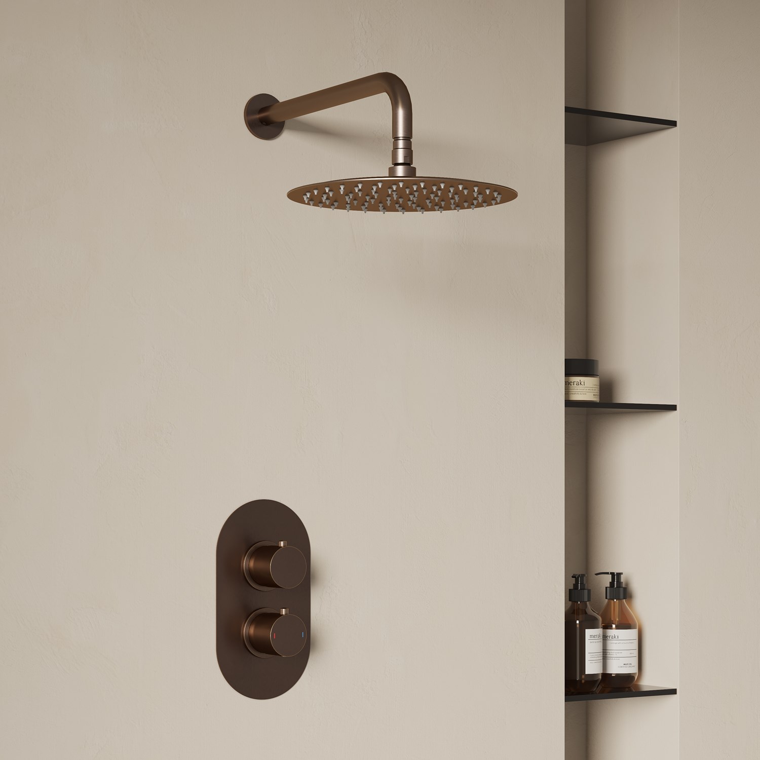 Clarity Brushed Concealed Shower Valve Fixed Wall Mounted Shower Arm & Head