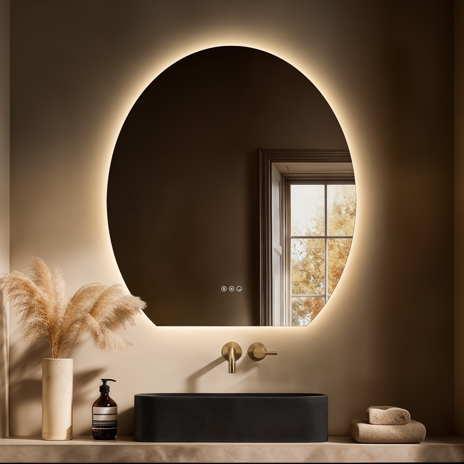 Claris Oval Cut LED Illuminated Mirror Demister Pad & Change Lights 800 x 900mm