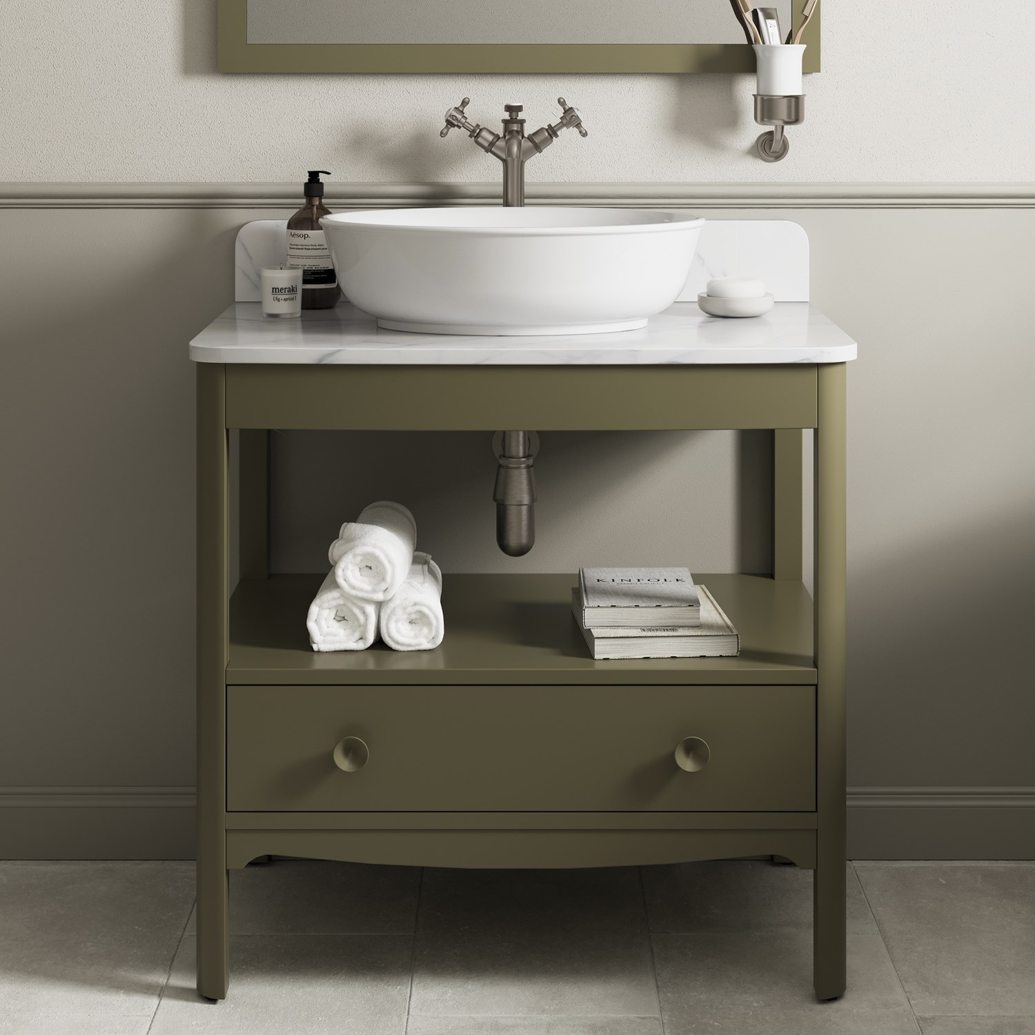 Burlington Guild 810mm Floorstanding Vanity Unit & Marble Effect Worktop