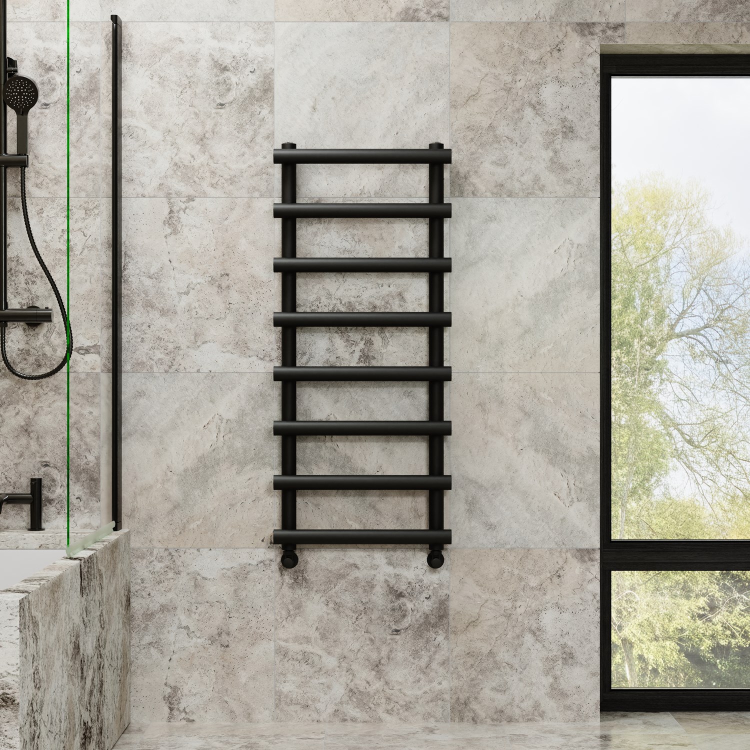 Toasty Yarrow Matt Black Heated Towel Rail