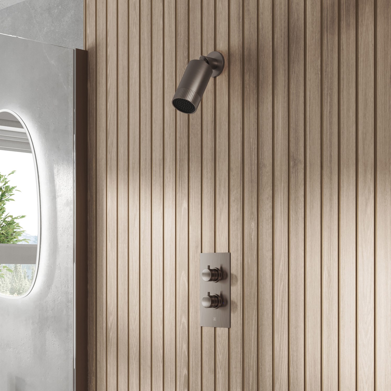 Core Portrait 1 Outlet Concealed Shower Valve & Wall Mounted Fluted Spotlight Shower Head