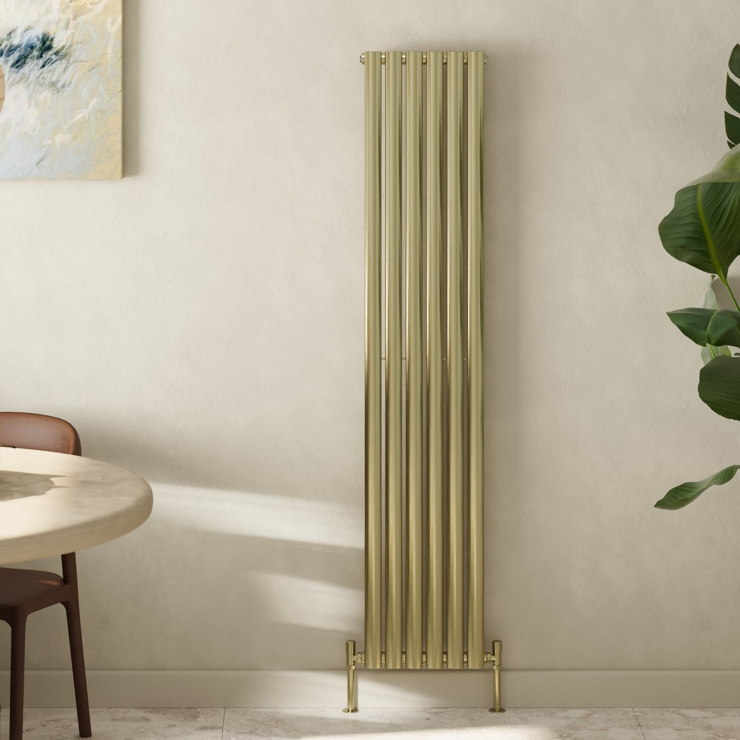 Ember Brushed Brass Single Oval Panel Vertical Radiator