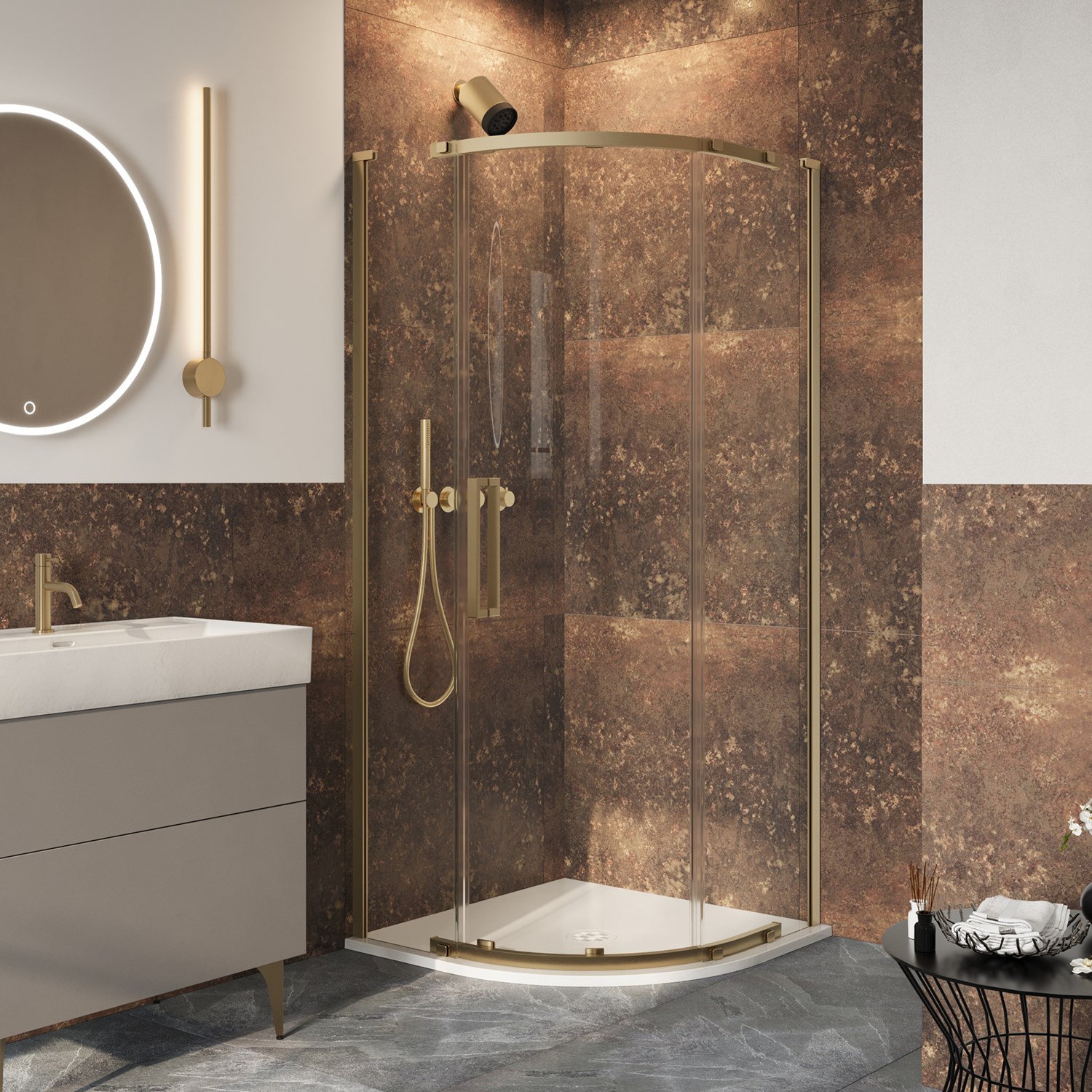 Crosswater Asura 8mm Brushed Brass Quadrant Shower Door | Drench